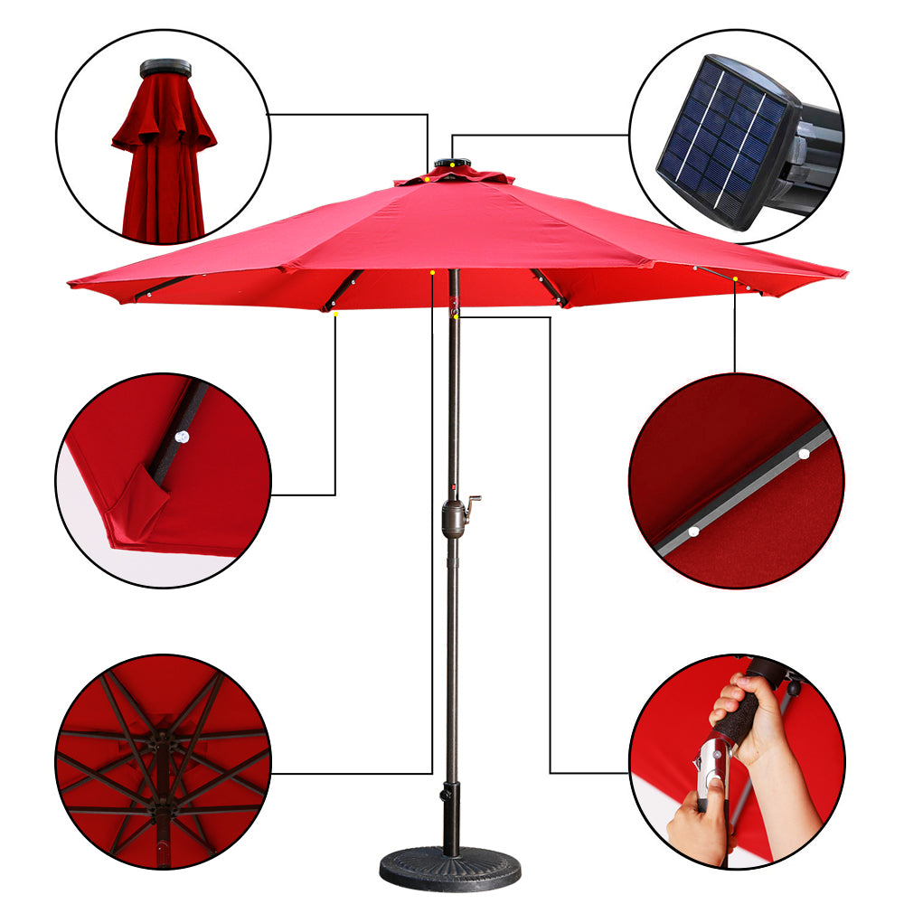 9ft Patio Umbrella Outdoor Market 32 LED Solar Umbrella with Tilt and Crank-Boyel Living