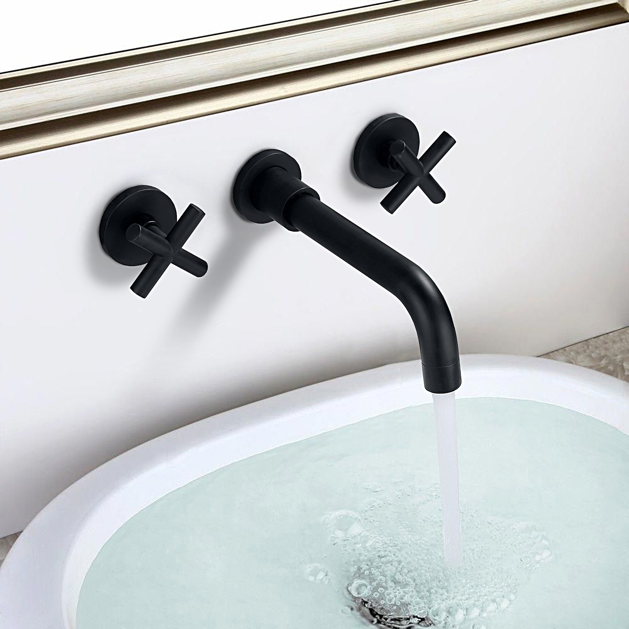 Boyel Living Double Handle Wall Mounted Bathroom Kitchen Faucet Basin Mixer Taps in Matte Black with Rough-in Valve-Boyel Living