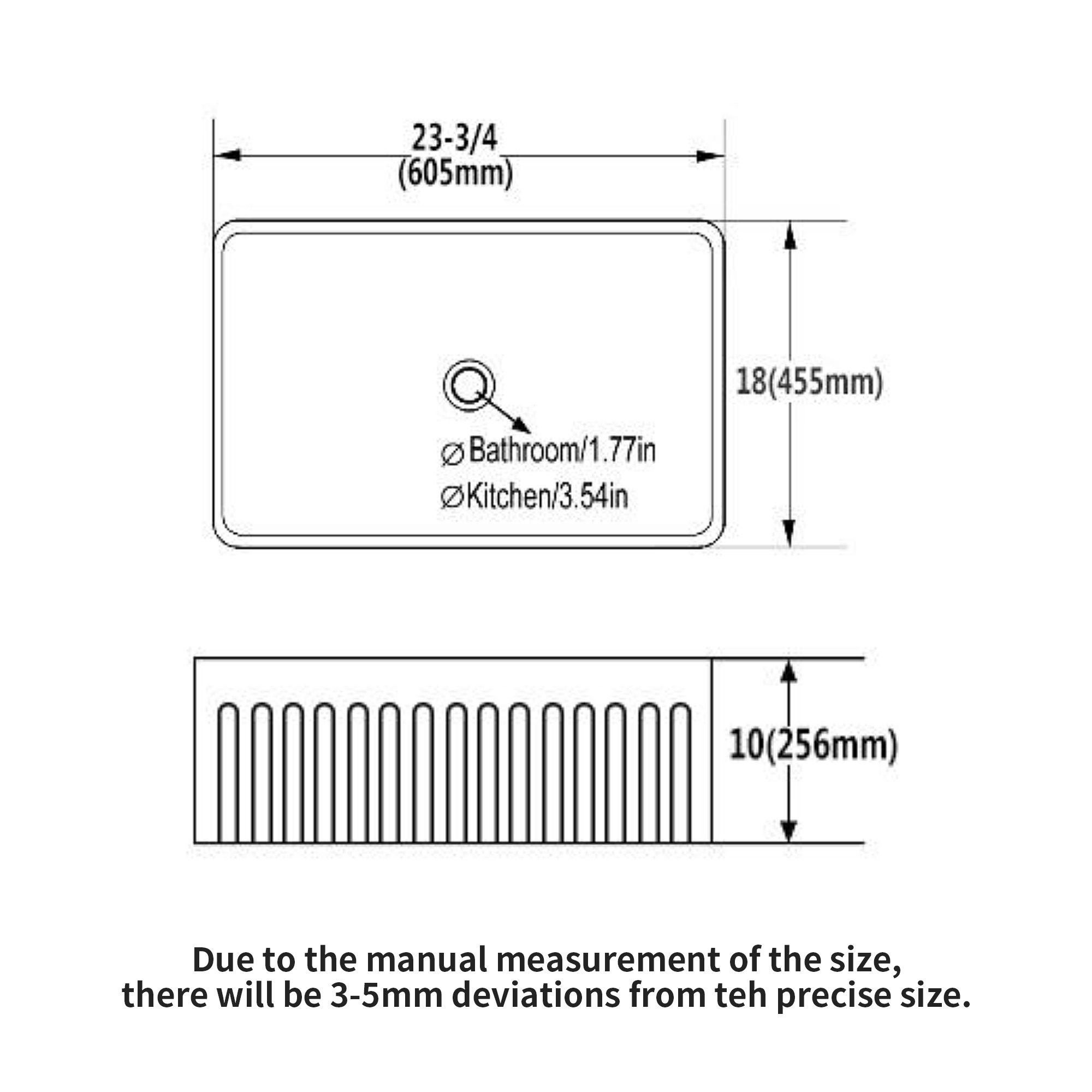 Boyel Living Farmhouse Kitchen Sink 24 inch Single Bowl Rectangular Vessel Sink White Ceramic Sink with Bottom Grid and Strainer