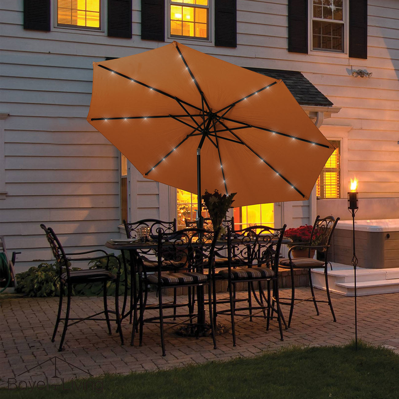 Boyel Living 10-ft Patio Umbrella with LED Lights (Orange)-Boyel Living