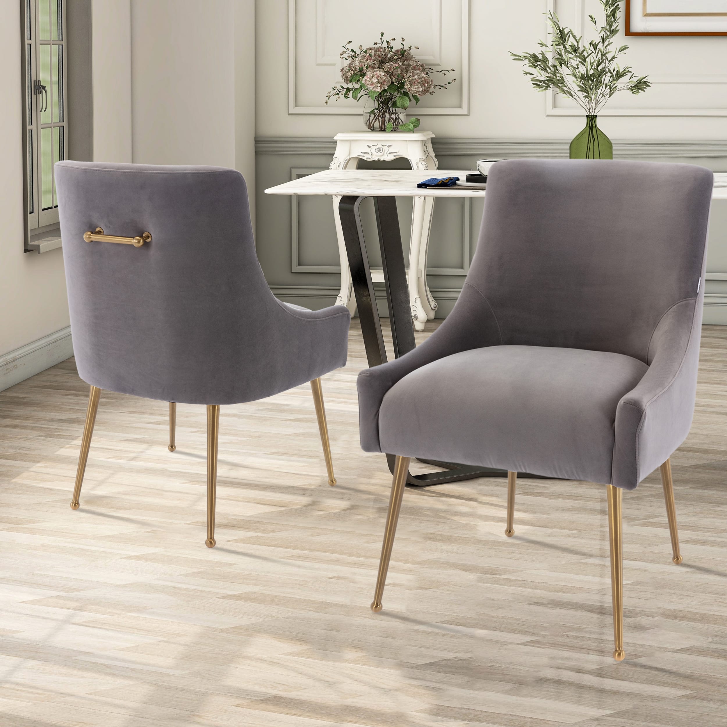 Velvet Dining Chair, Accent Side Chair With Adjustable Foot Nails, Set of 2-Boyel Living