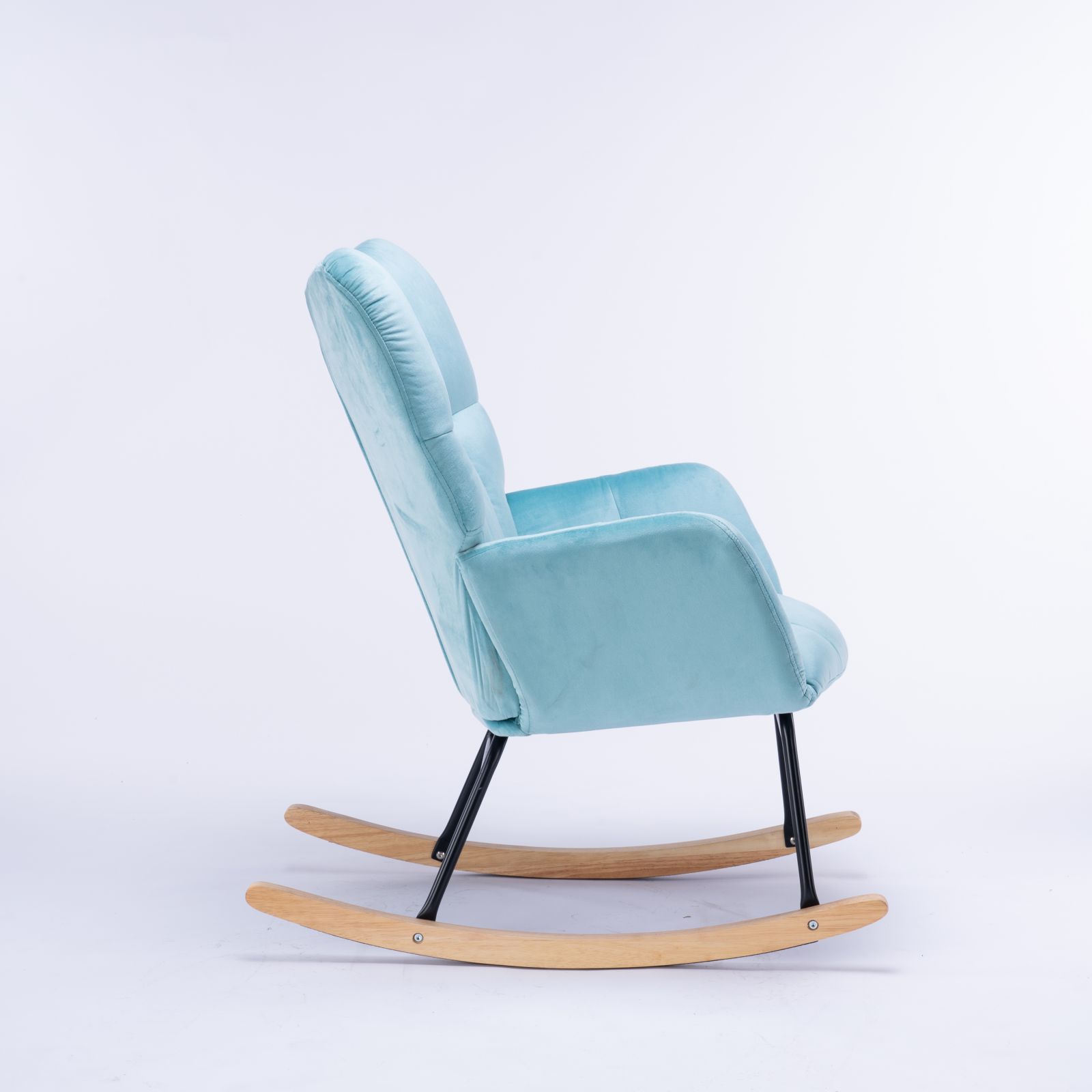Mid Century Modern Velvet Tufted Upholstered Rocking Chair Padded Seat for Living Room Bedroom, Cyan Blue-Boyel Living