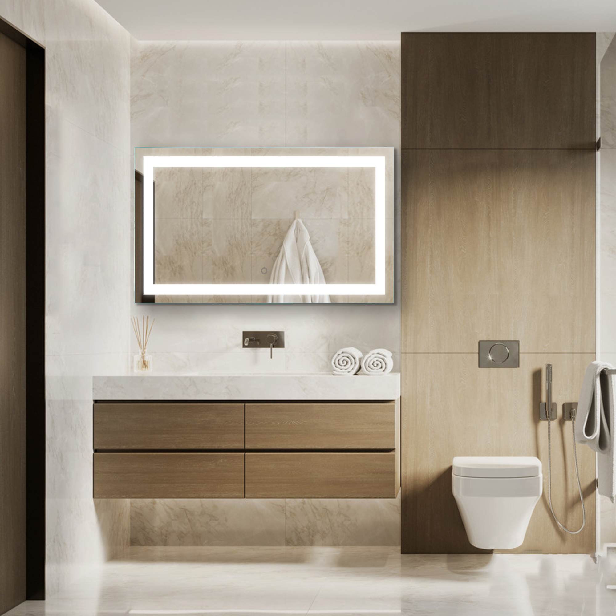 LED Lighted Bathroom Wall Mounted Mirror with High Lumen+Anti-Fog Separately Control+Dimmer Function-Boyel Living