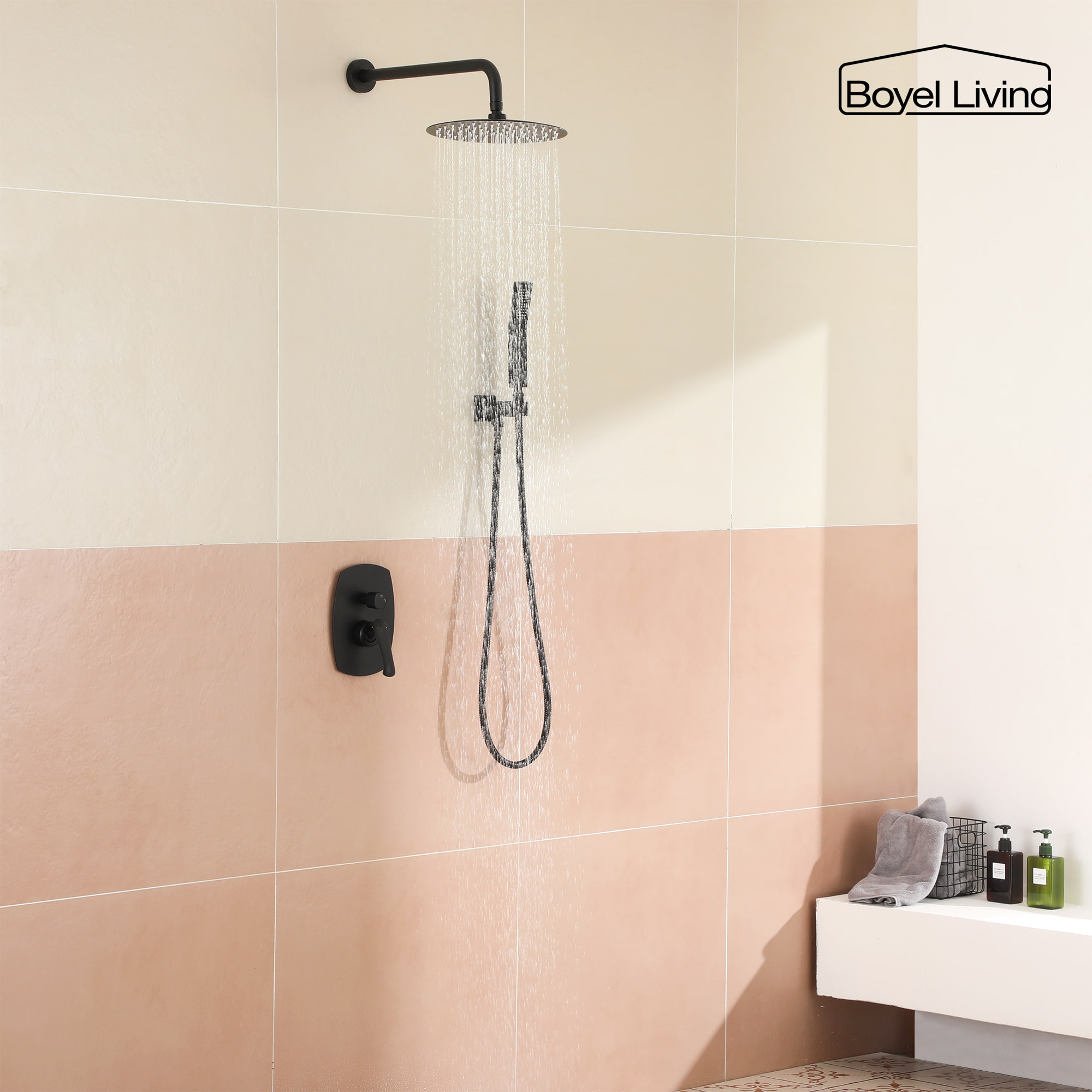 Boyel Living Classic Round Shower System 10 in. Wall Mounted Dual Shower Heads in Matte Black-Boyel Living