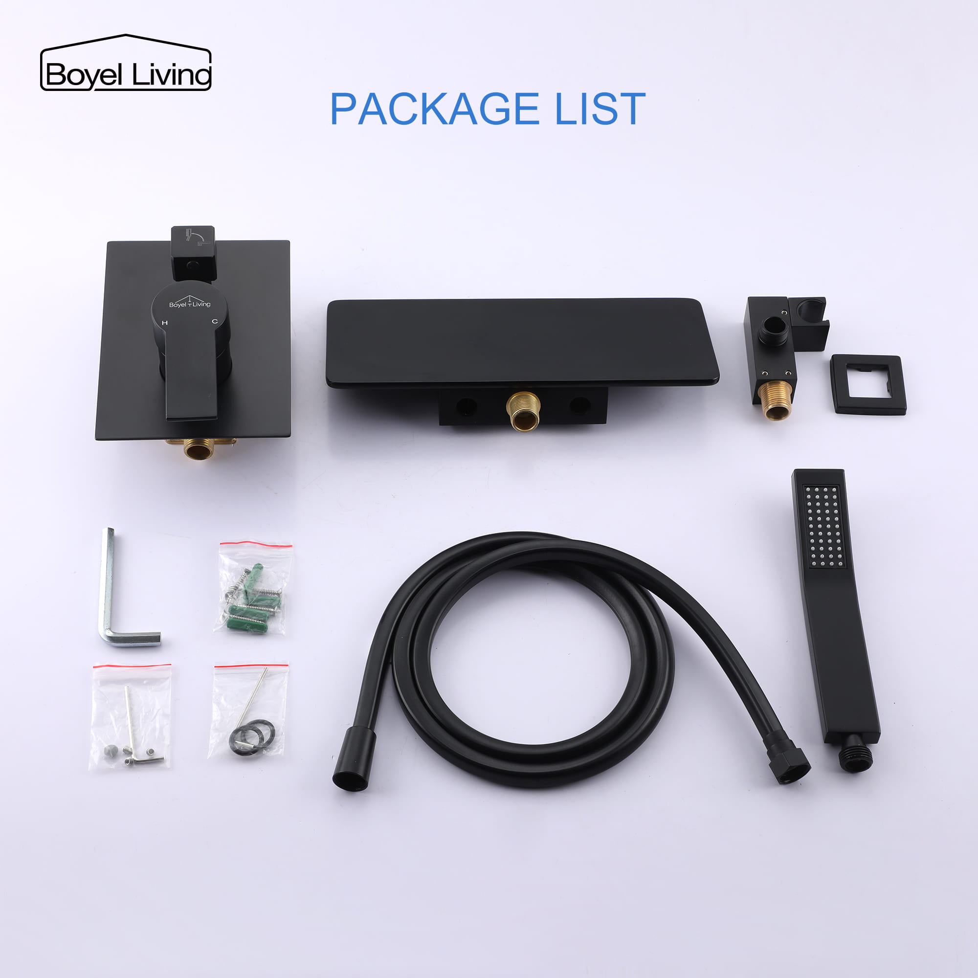 Single-Handle Wall Mounted Roman Large Waterfall Tub Faucet with Hand Shower-Boyel Living