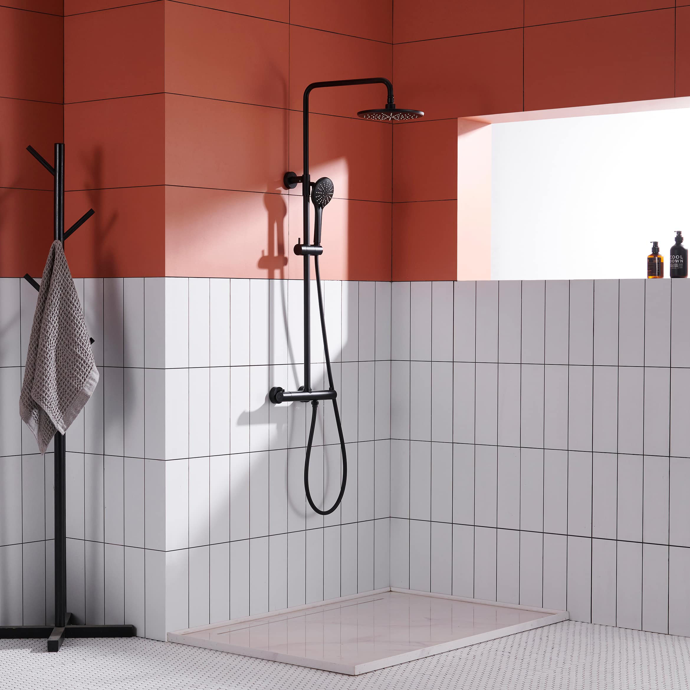 2 Function Wall Mount Round Thermostatic Rain Shower System in Matte Black-Boyel Living