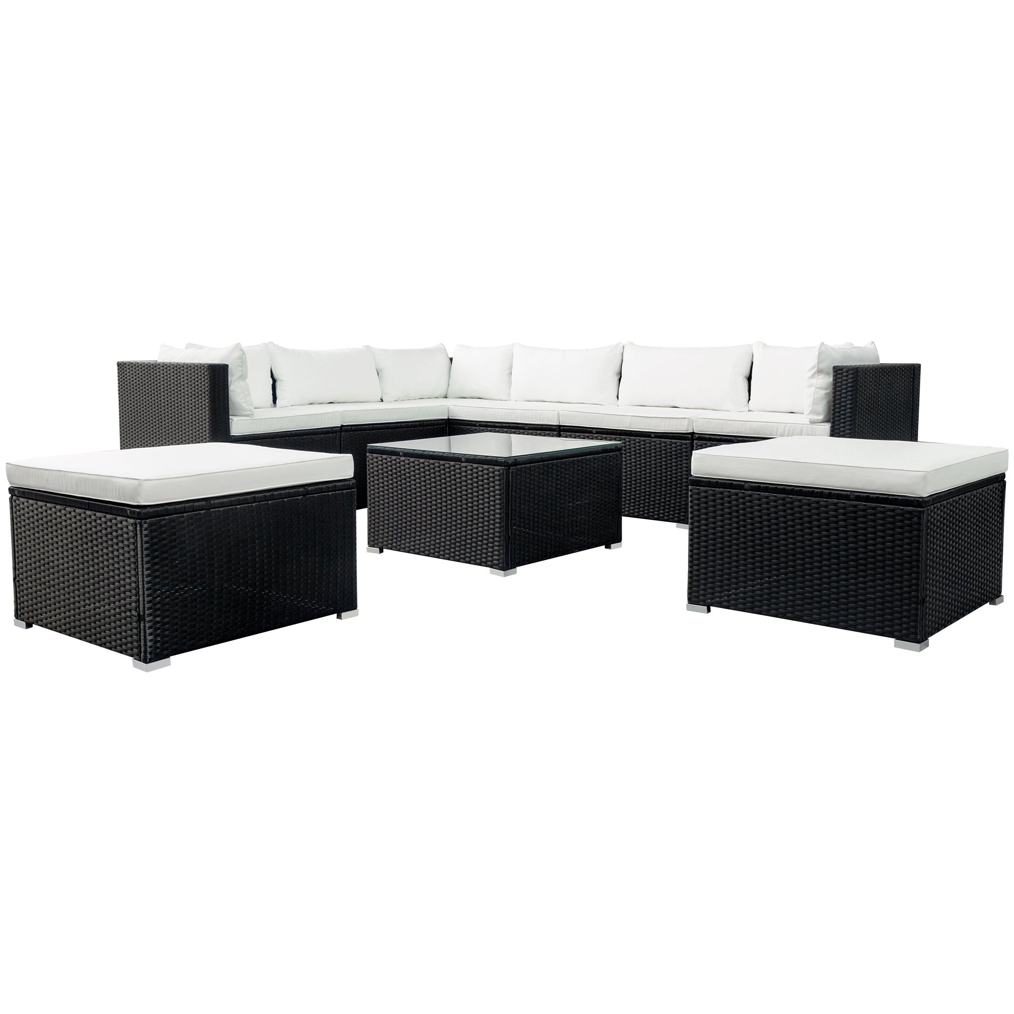9-piece Outdoor Patio PE Wicker Rattan conversation Sectional Sofa sets(Black wicker, Beige cushion)-Boyel Living