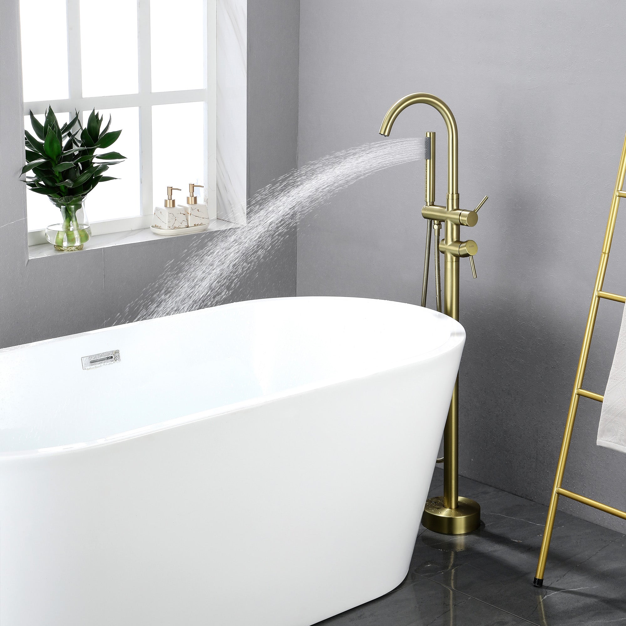 Boyel Living Freestanding Floor Mount 2-Handle Bath Tub Filler Faucet with Handheld Shower-Boyel Living