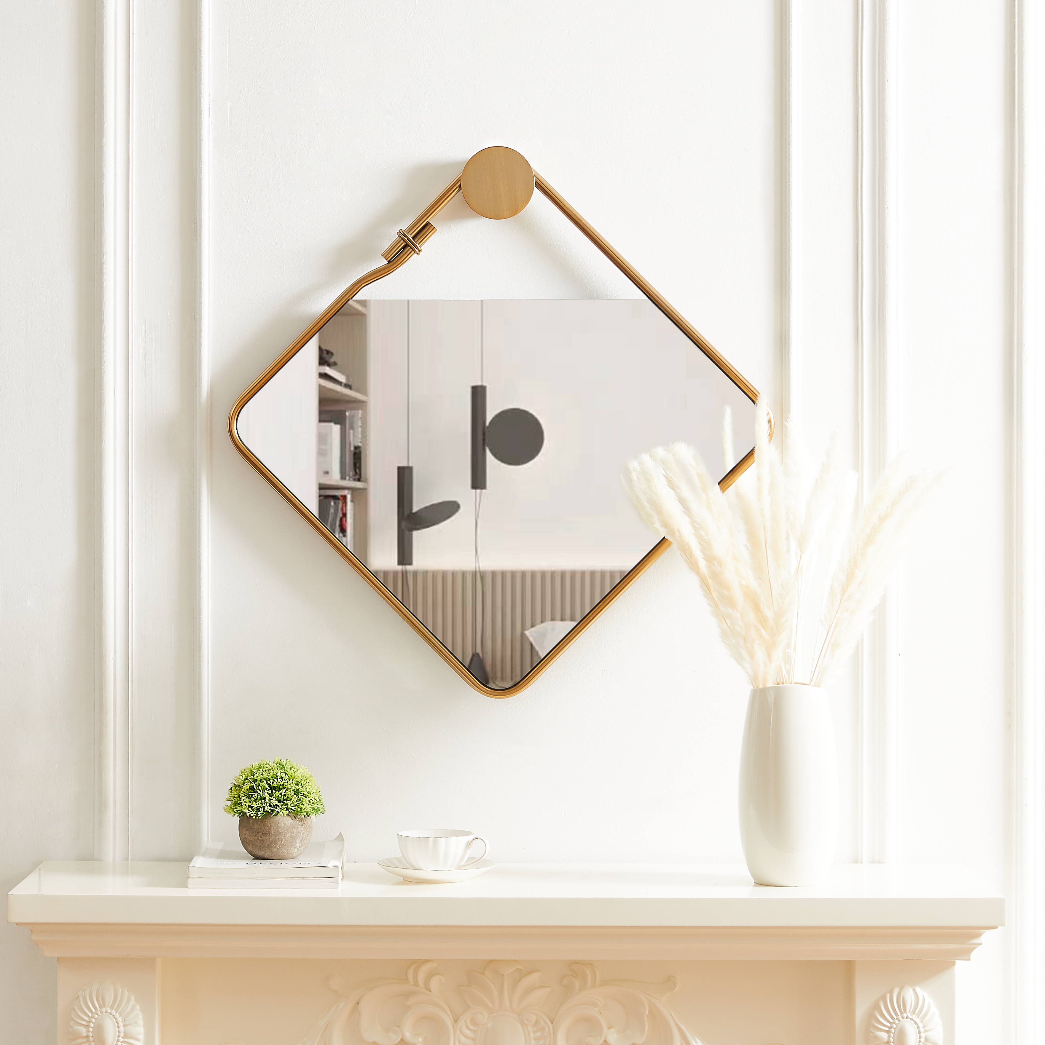 Bedroom bathroom square wall-mounted metal frame high-definition decorative mirror-Boyel Living