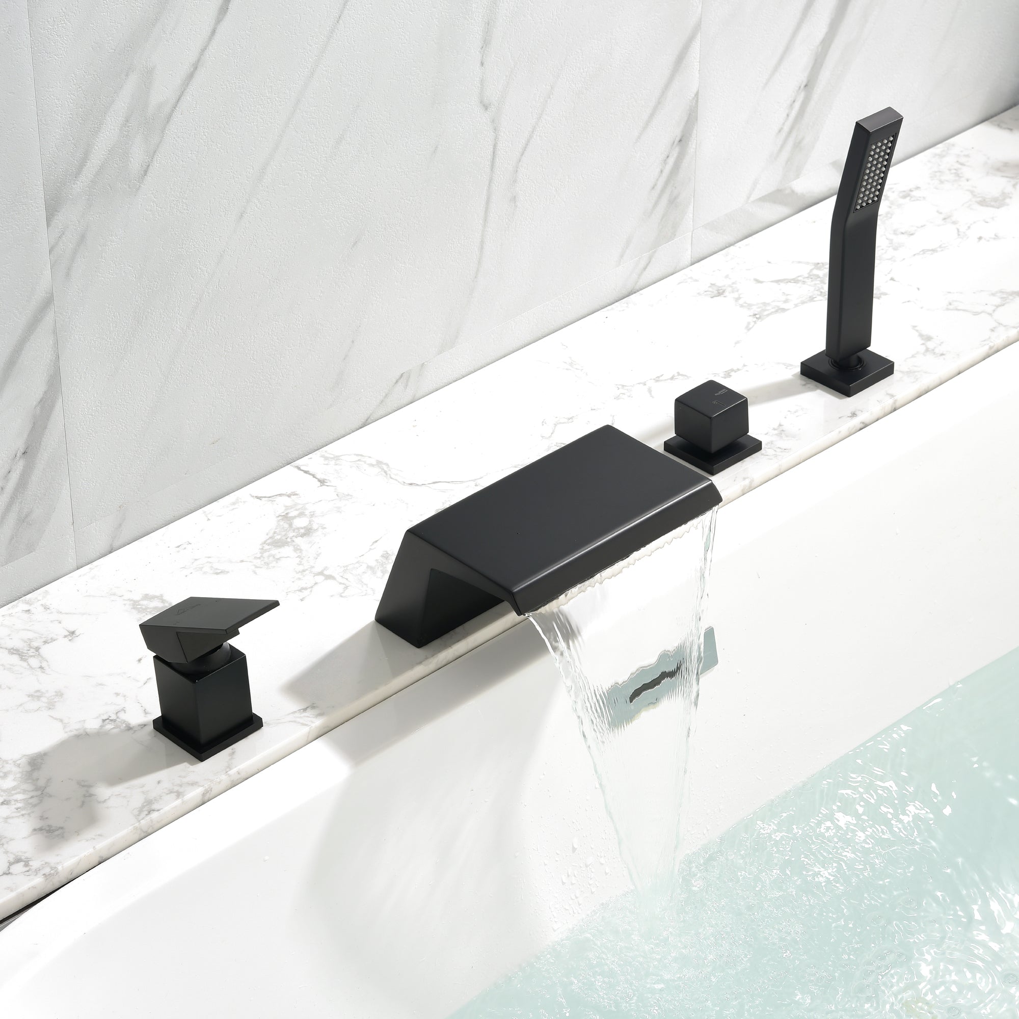 Boyel Living Bathtub Faucets Tub Deck Mount Roman Tub Faucet with Hand Shower and Water Suply Hose-Boyel Living