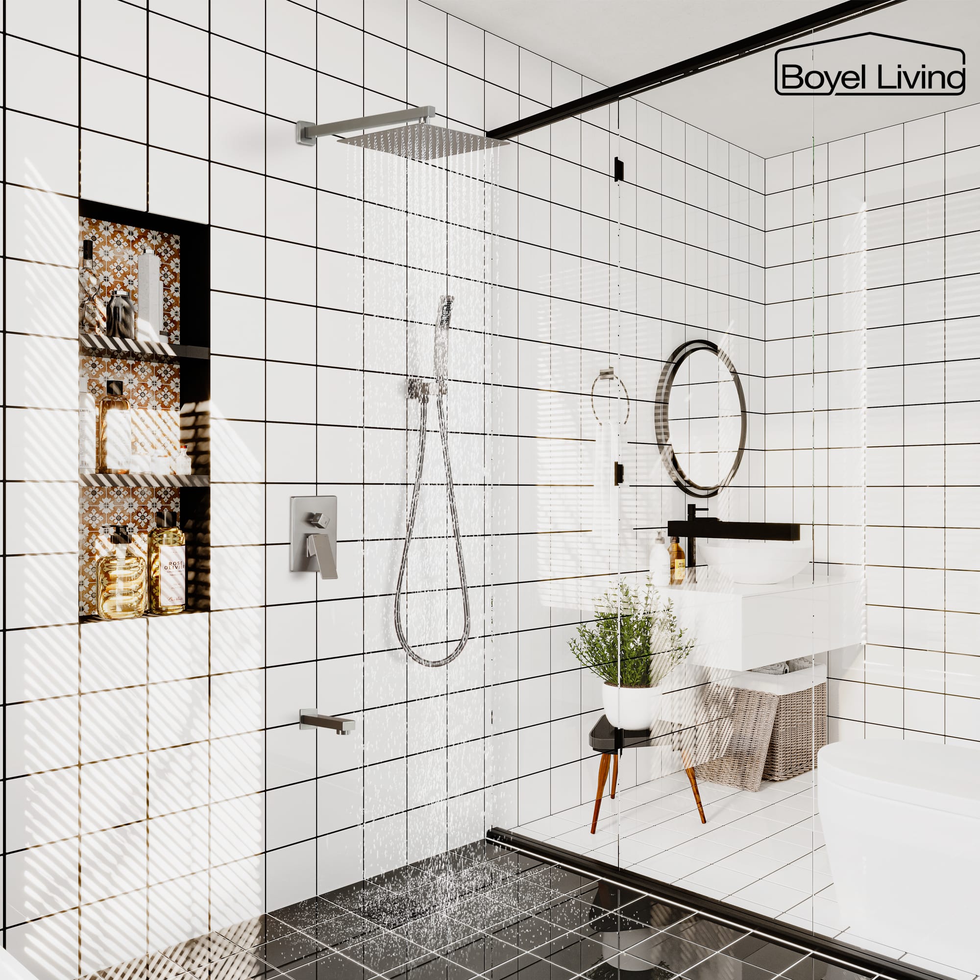 Boyel Living Wall Mounted Shower System with 12 in. Rainfall Shower Head, Handheld Shower and Tub Faucet-Boyel Living