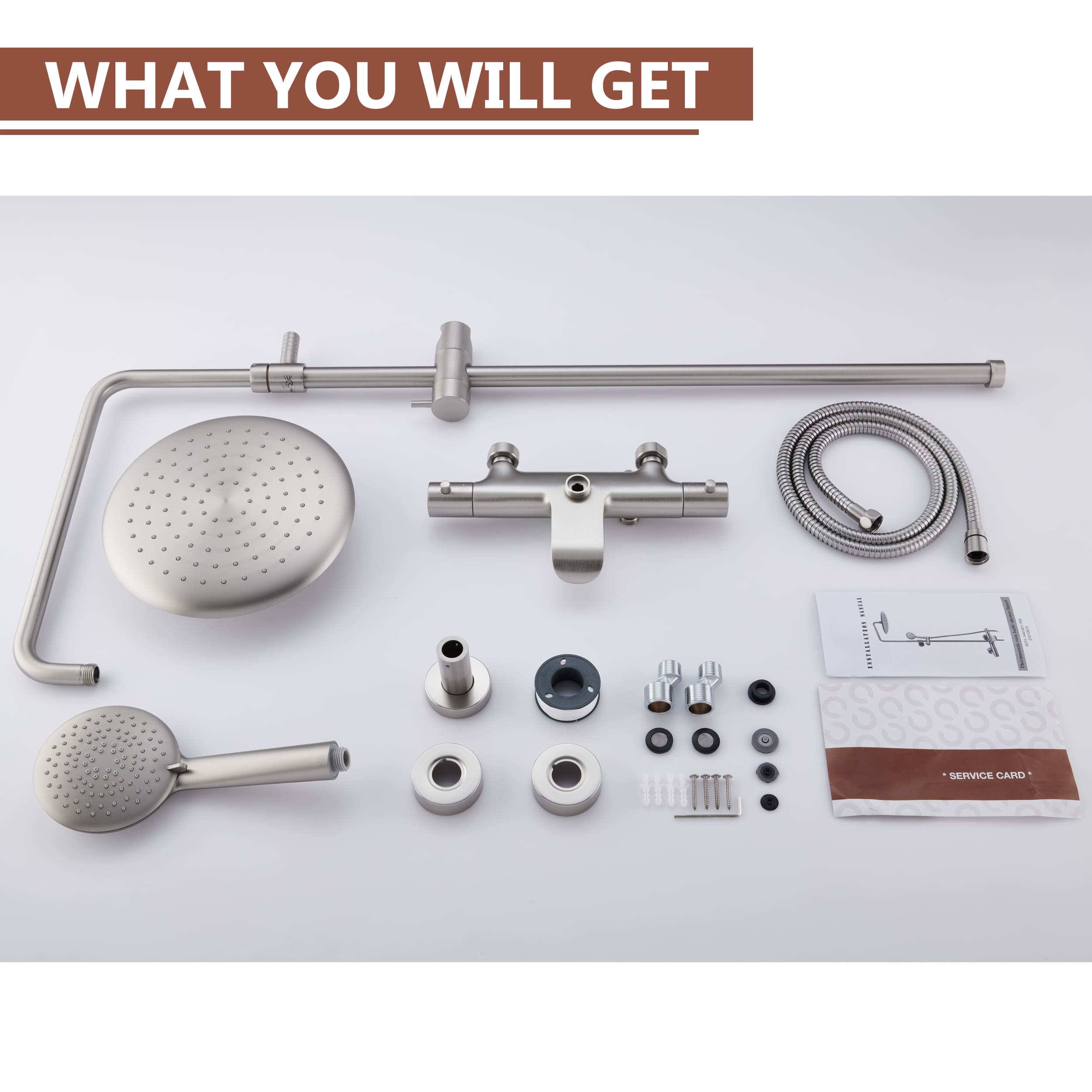 3 Function Wall Mount Round Thermostatic Rain Shower System with Tub Spout in Brushed Nickel-Boyel Living