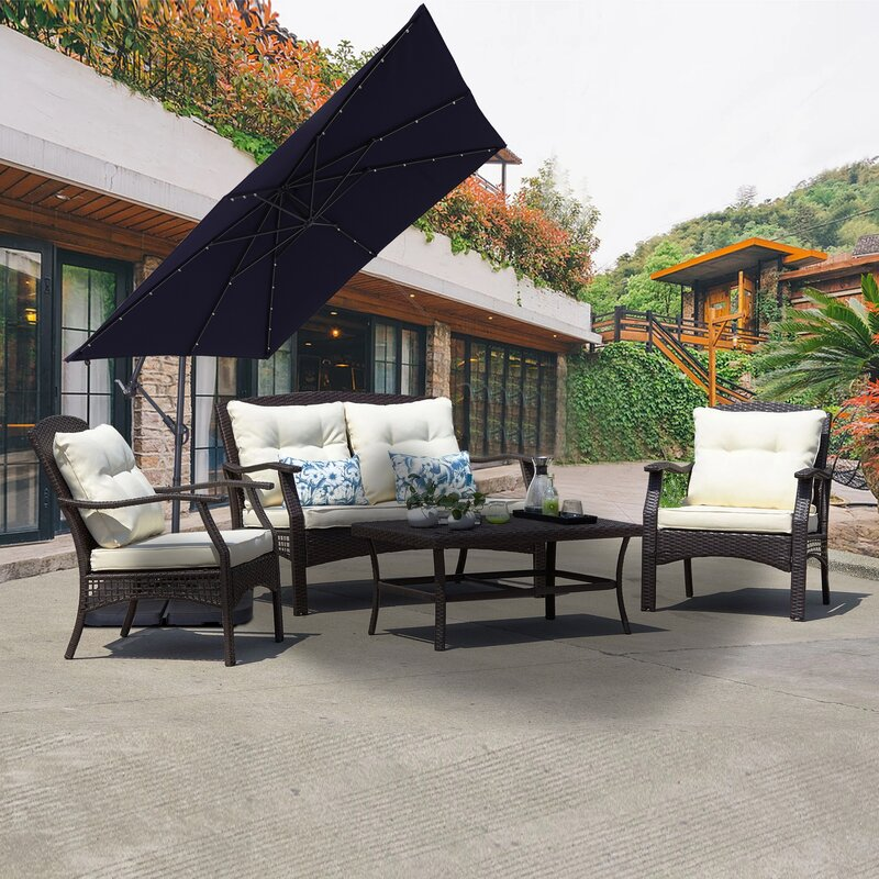 8.5Ft Square 32 LED Solar Outdoor Market Cantilever Patio Umbrella with Aluminum Hanging Umbrella with Tilt and Base-Boyel Living