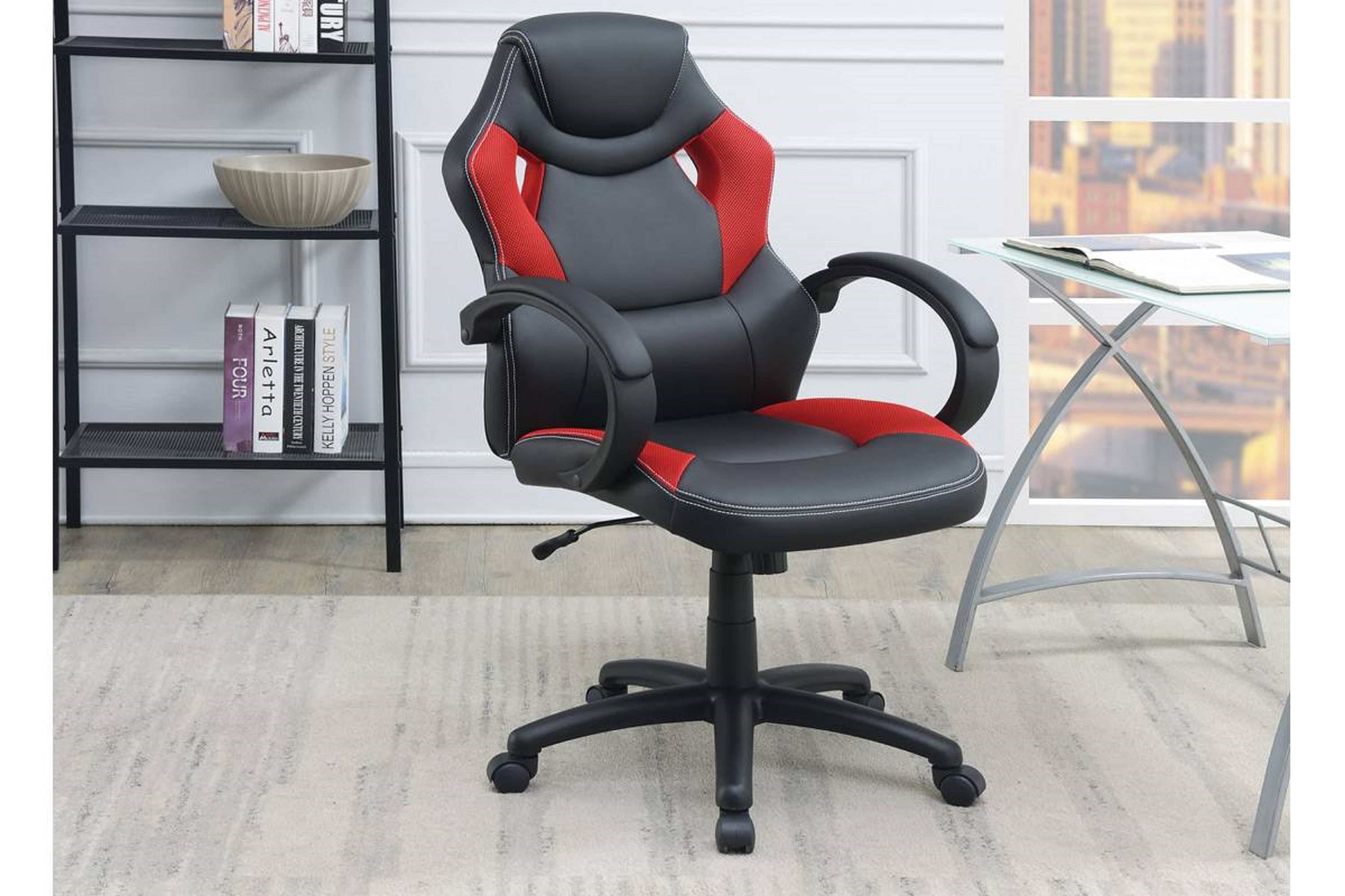 Office Chair Upholstered 1pc Cushioned Comfort Chair Relax Gaming Office Work Black And Red Color-Boyel Living