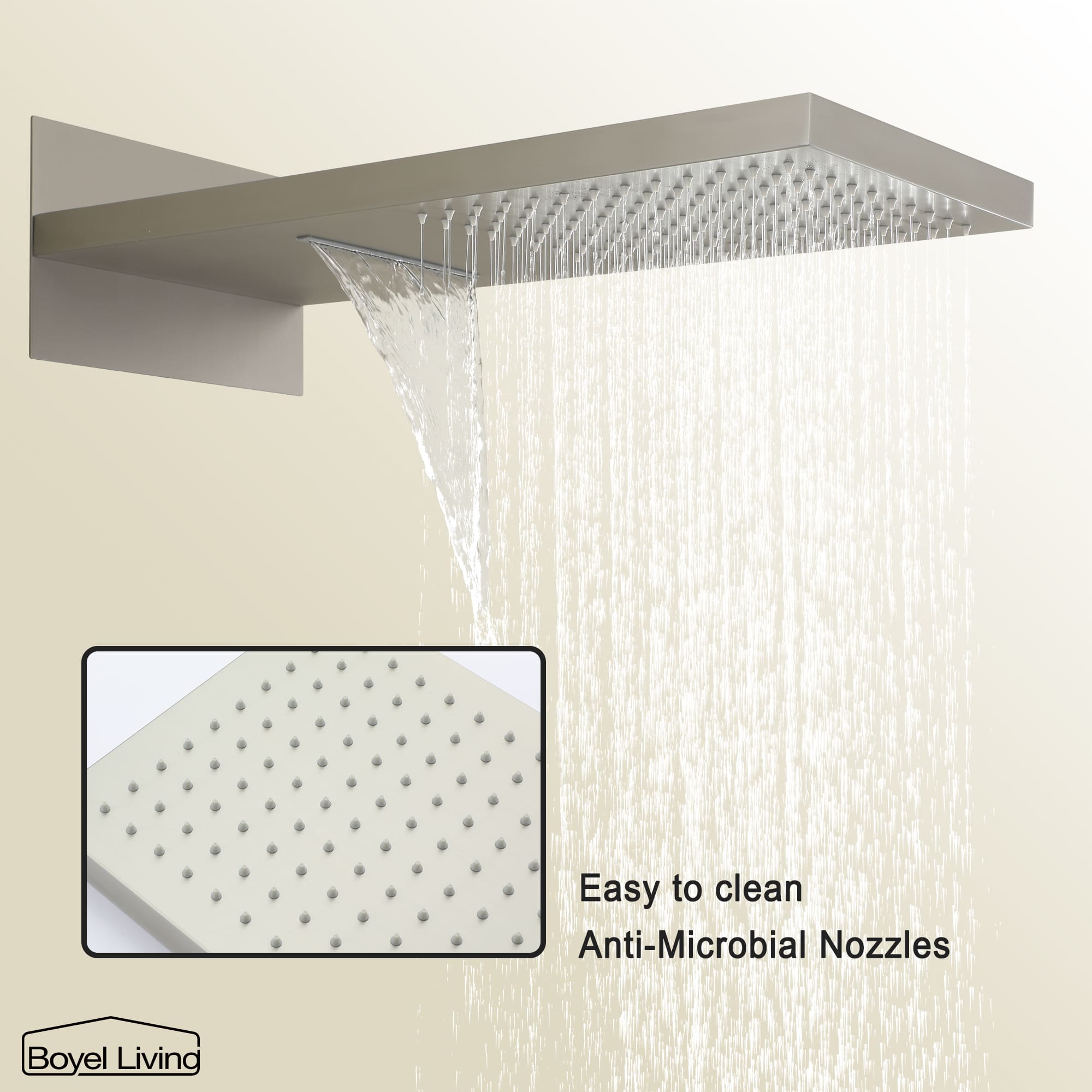 Boyel Living Rainfall & Waterfall 2 GPM 10 in. Wall Mount Dual Shower Heads System with Handheld Shower and Pressure Balance Valve-Boyel Living