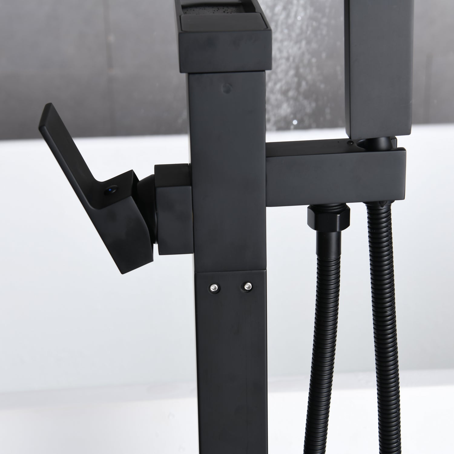 Boyel Living 2.4 GPM Floor Mount Freestanding Waterfall Tub Faucet with Handheld Shower, Brushed Nickel/Matte Black/Brushed Gold-Boyel Living