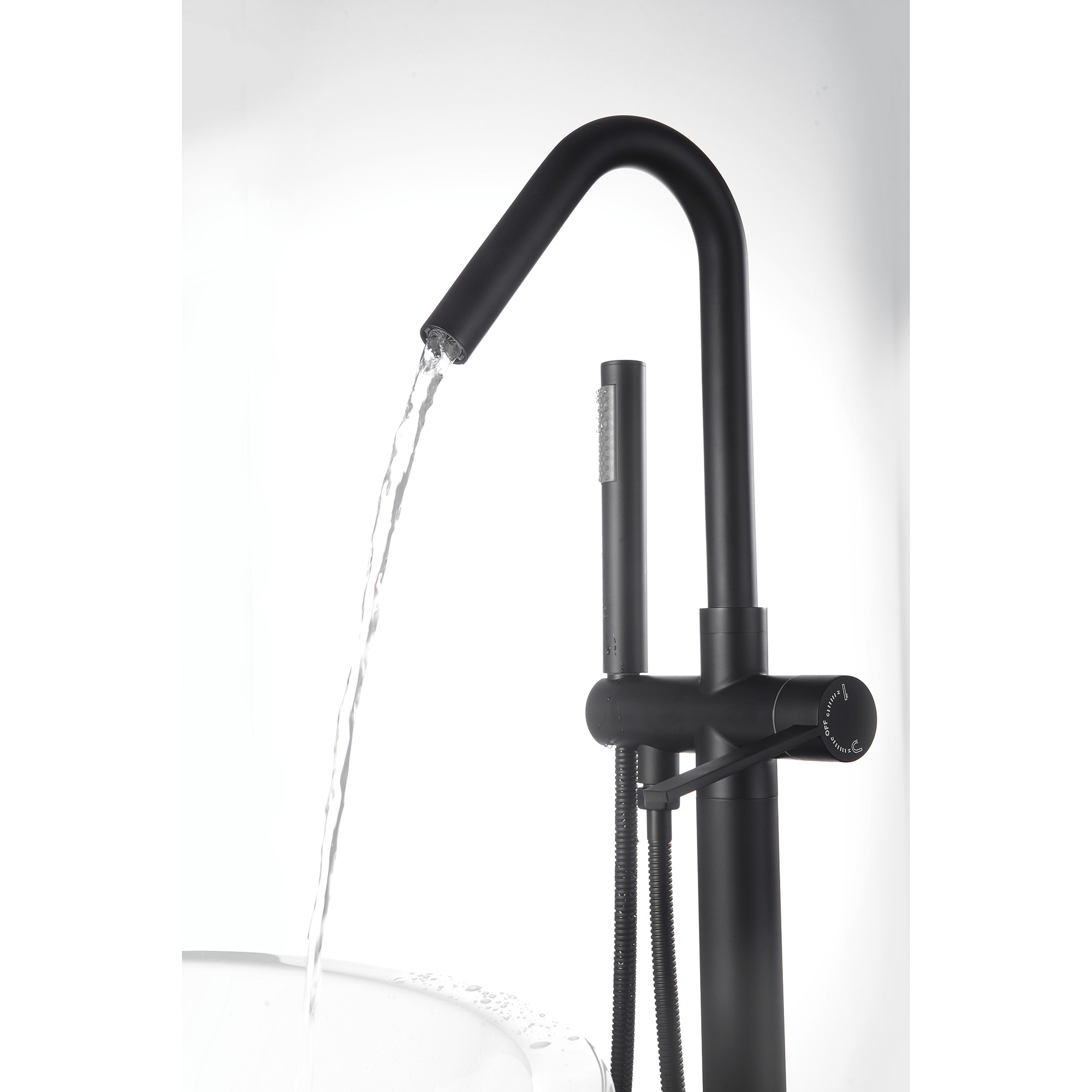 Single-Handle High-Arc Claw Foot Freestanding Tub Faucet with Shower in Matte Black-Boyel Living