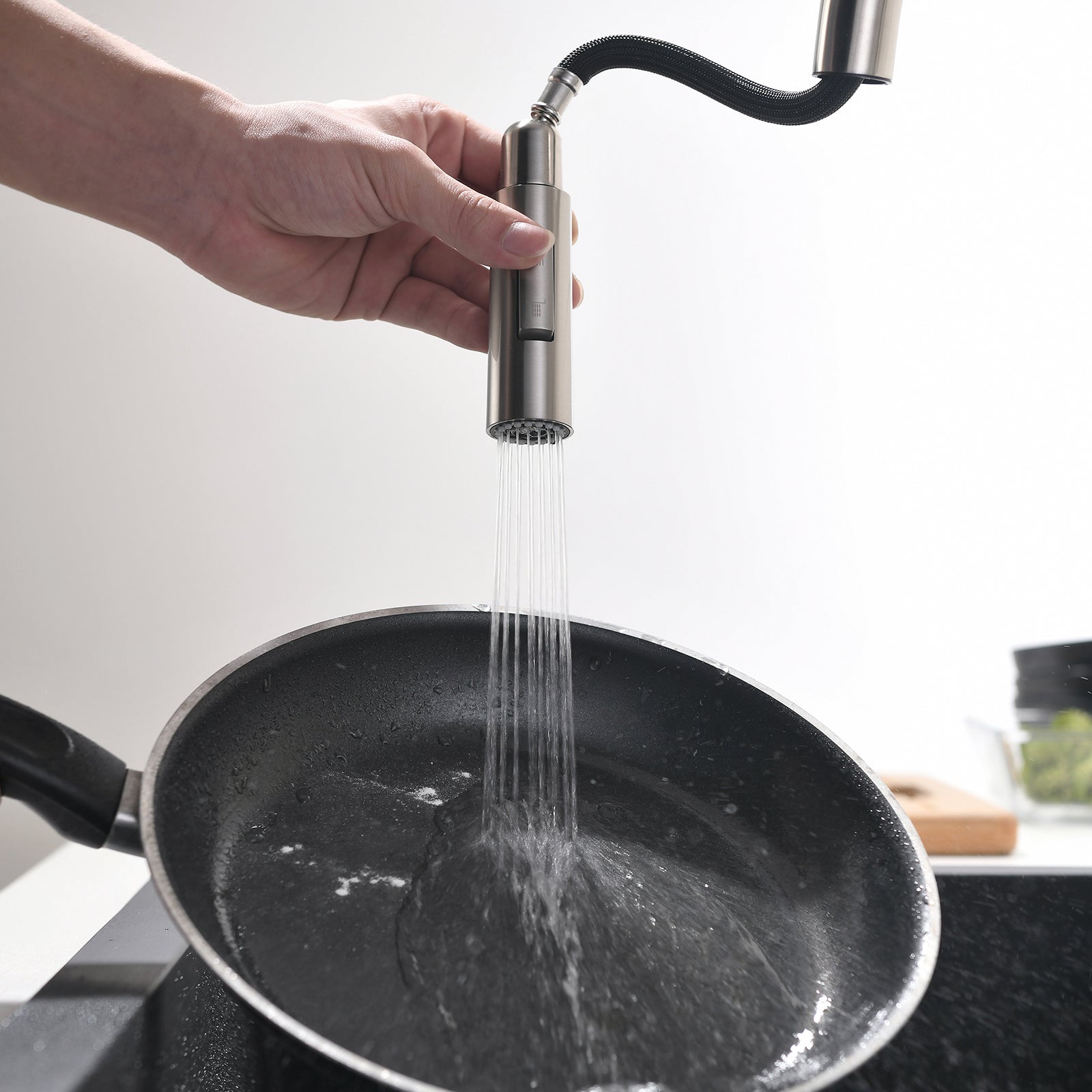 Single-Handle Touchless Pull-Out Sprayer Kitchen Faucet with Water Supply Lines in Brushed Nickel( Deckplate and Batteries Not Included )-Boyel Living