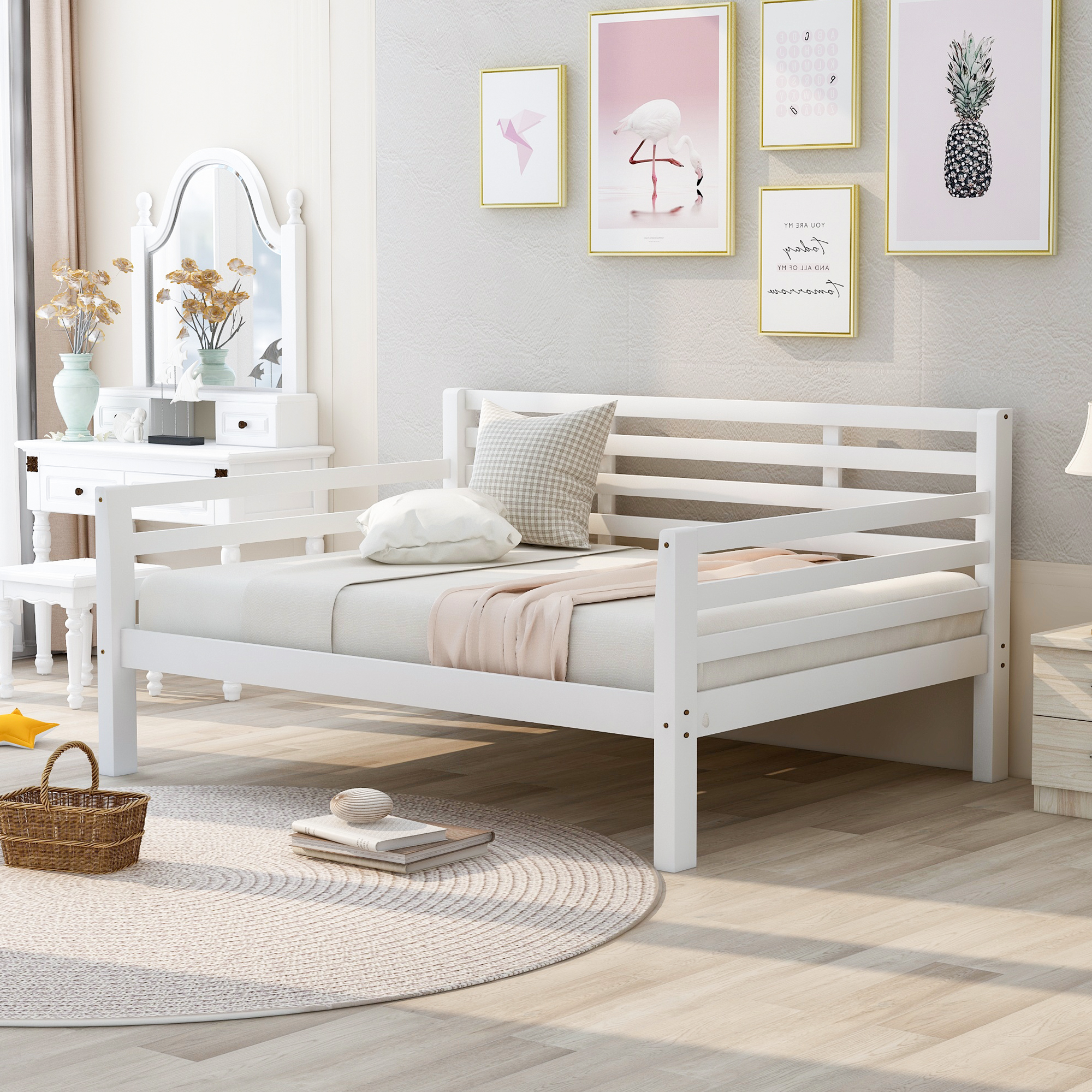 Wooden Full Size Daybed with Clean Lines, White-Boyel Living