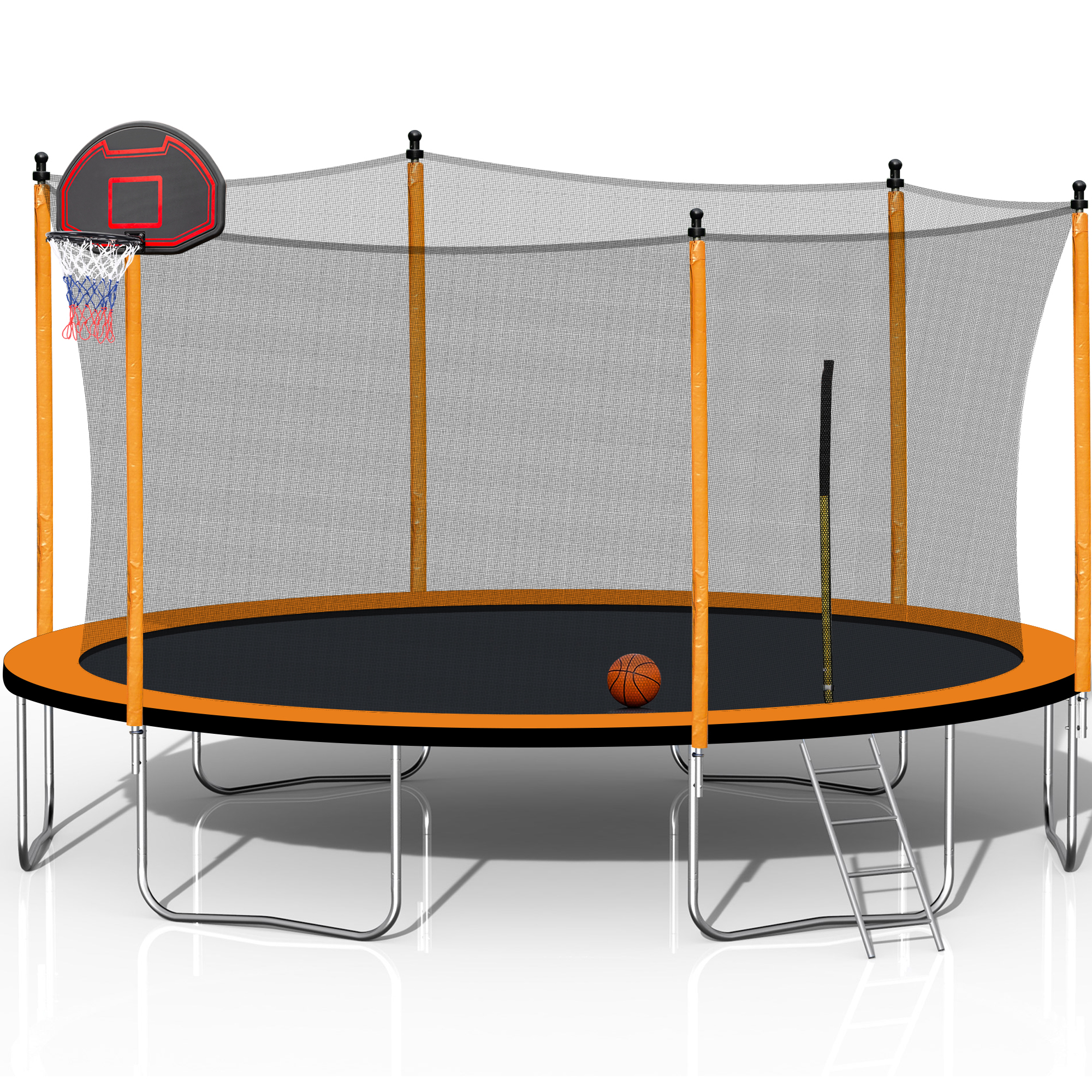 15FT Trampoline with Basketball Hoop Inflator and Ladder(Inner Safety Enclosure) Orange-Boyel Living