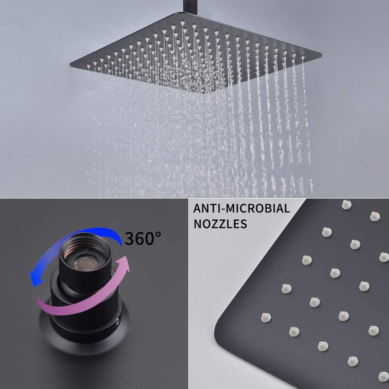 12 in. Square Rainfall Ceiling Mounted Shower System with Handheld Shower Head, Matte Black-Boyel Living