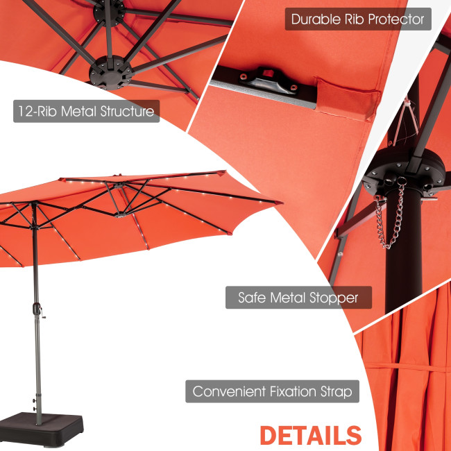 Boyel Living 15 Feet Double-Sided Patio Umbrella with 48 LED Lights