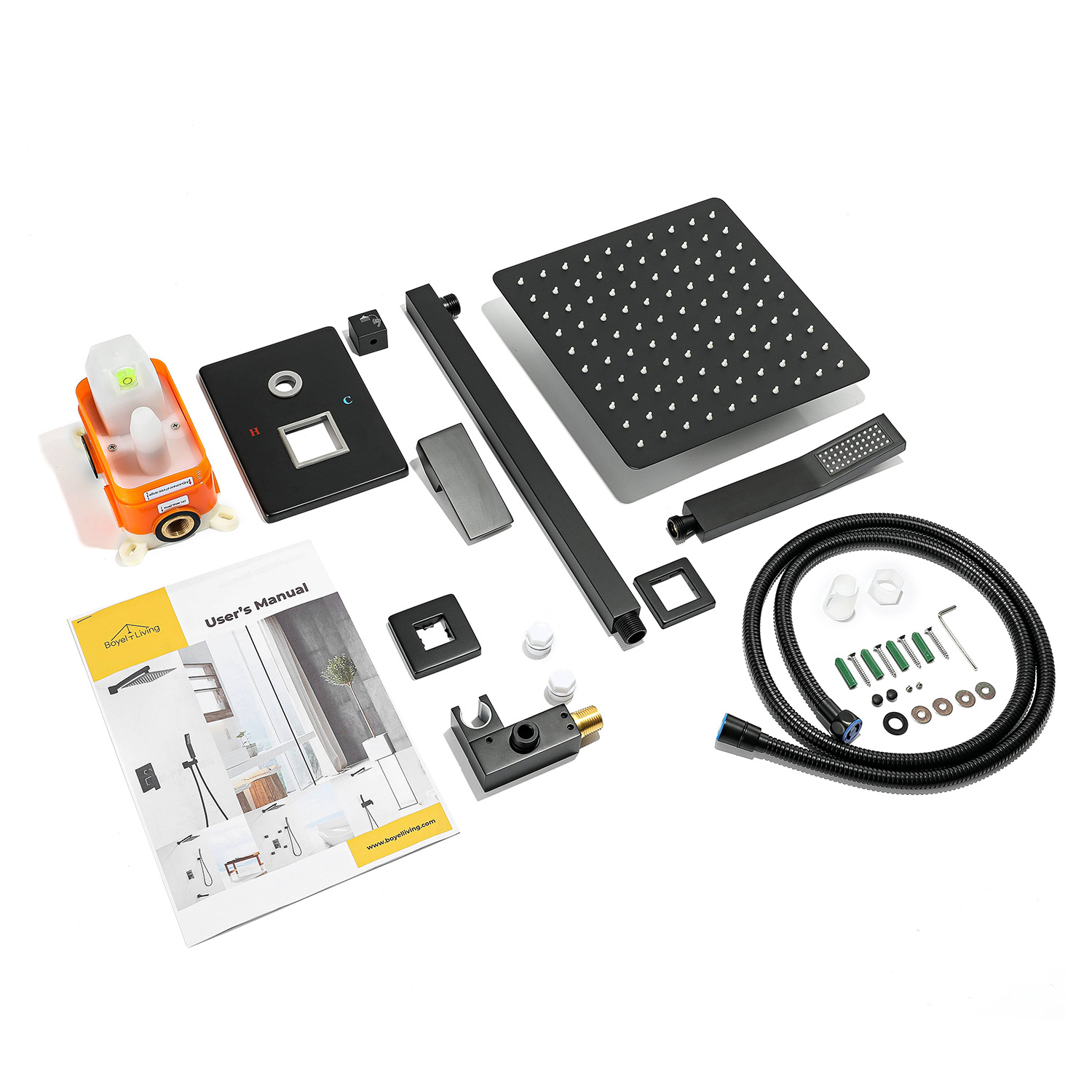 10 in. Square High Pressure Rain Shower System with Embedded Box in Matte Black-Boyel Living