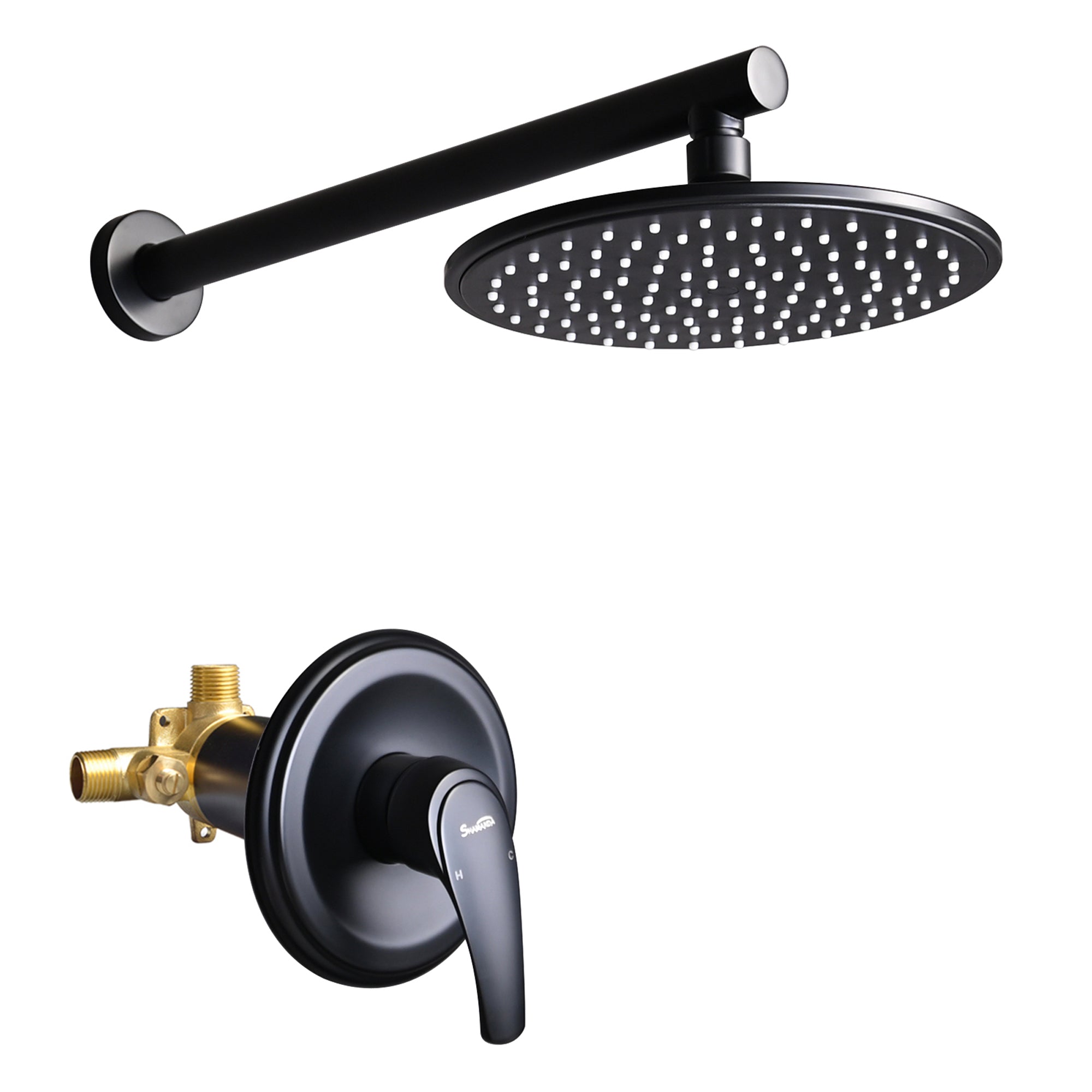 Boyel Living 1-Spray Patterns with 3.4 GPM 9 in. Wall Mount Rain Fixed Shower Head with Single Lever Handle and Valve-Boyel Living