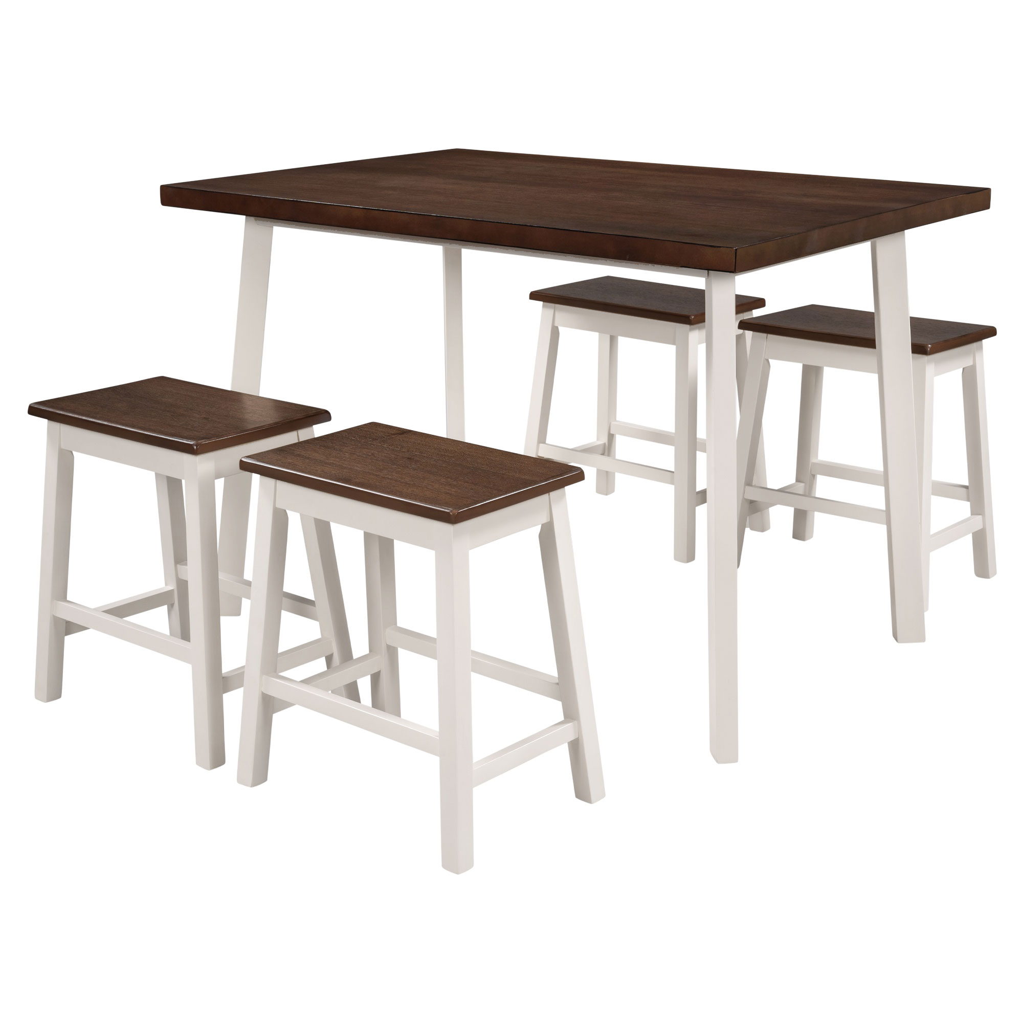 5-Piece Rustic Wood Kitchen Dining Table Set with 4 Stools for Small Places, Cherry+White-Boyel Living