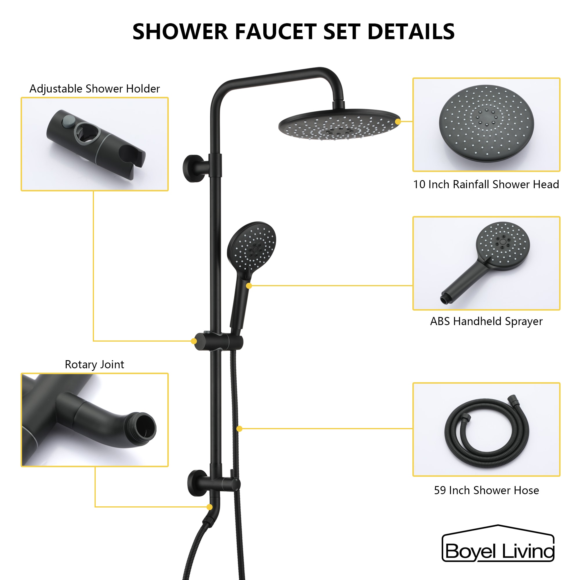 Boyel Living 3-Spray Patterns with 2.5 GPM 10 in. Wall Mount Dual Shower Heads in Matte Black-Boyel Living