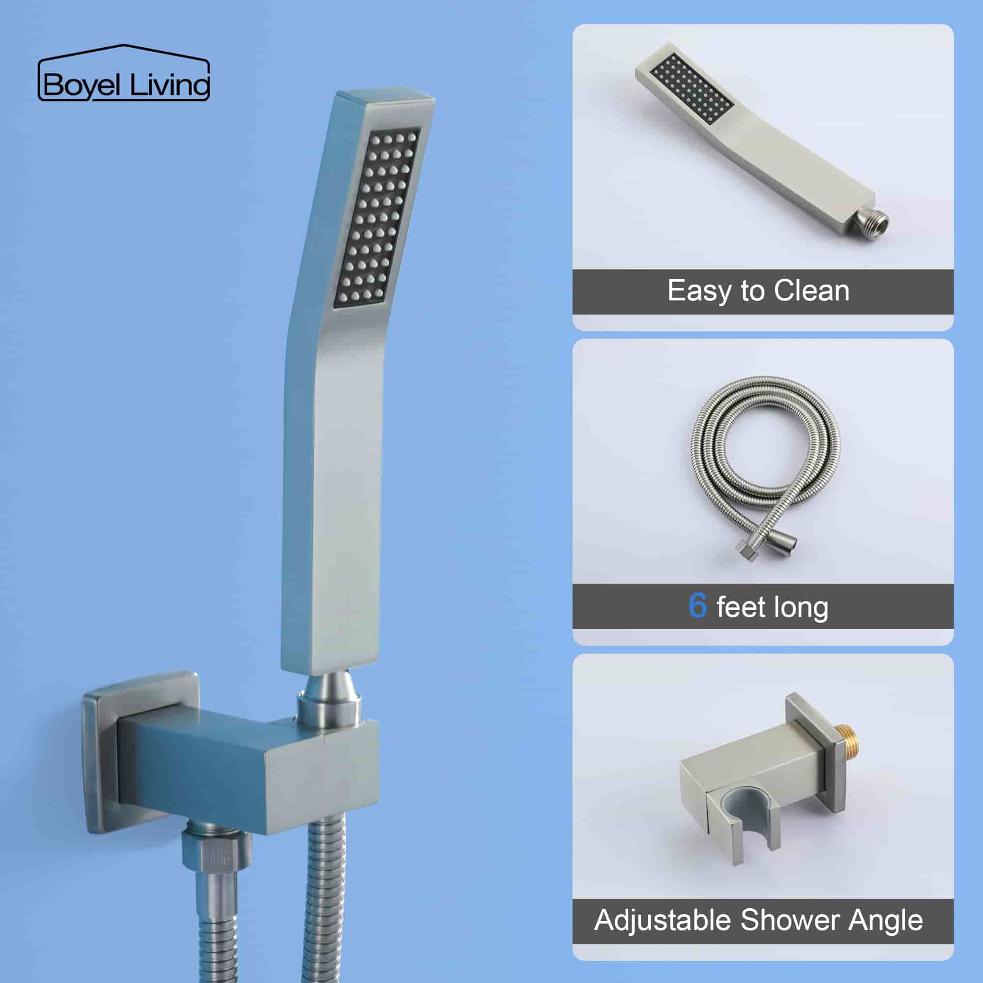 Single-Handle Wall Mounted Roman Bathtub Faucet with Hand Shower-Boyel Living