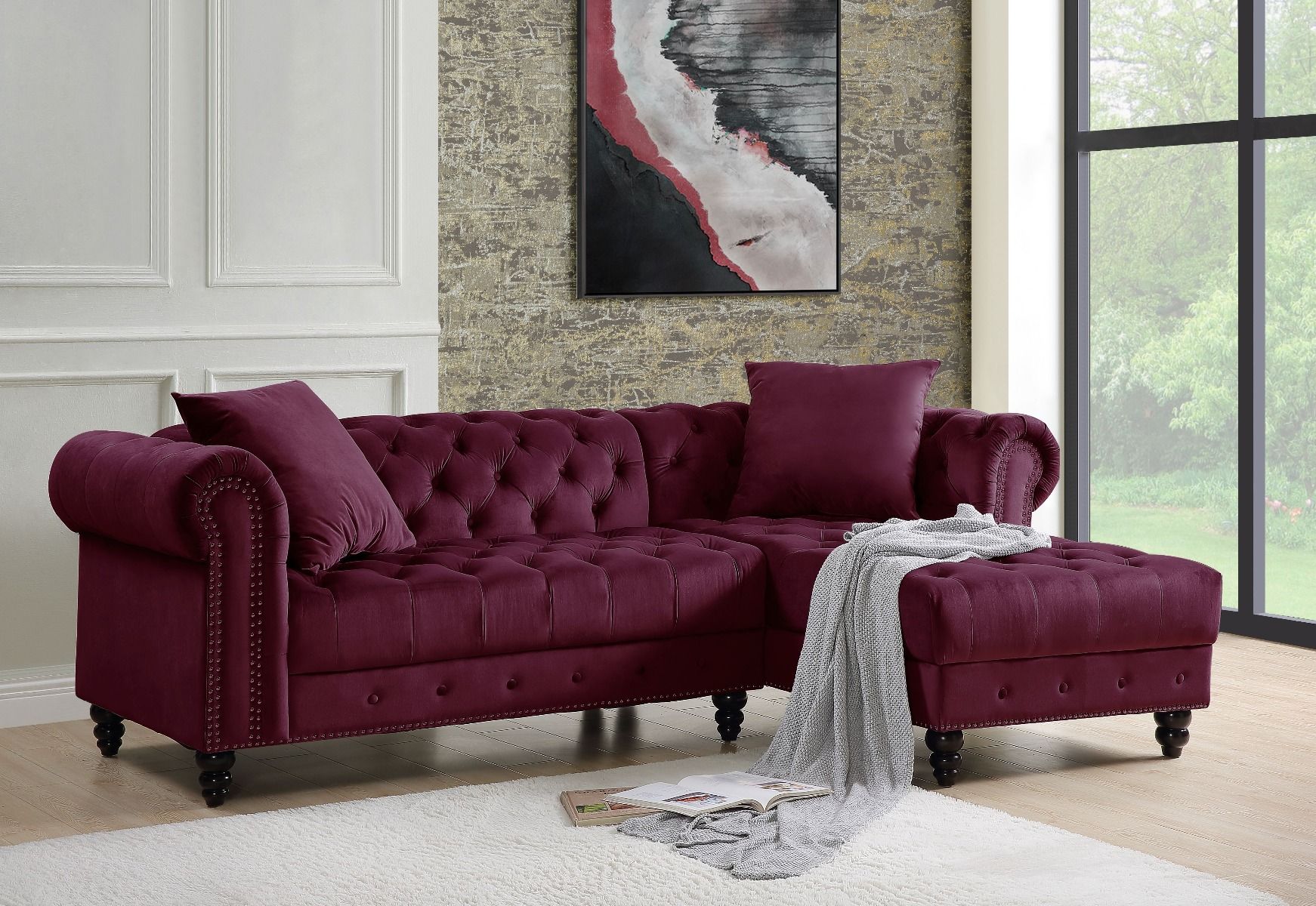 ACME Adnelis Sectional Sofa w/2 Pillows, Red Velvet-Boyel Living