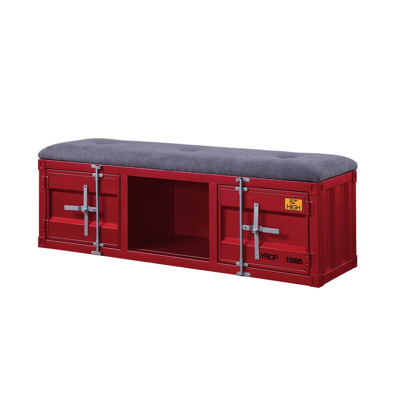 ACME Cargo Bench (Storage), Gray Fabric & Red-Boyel Living