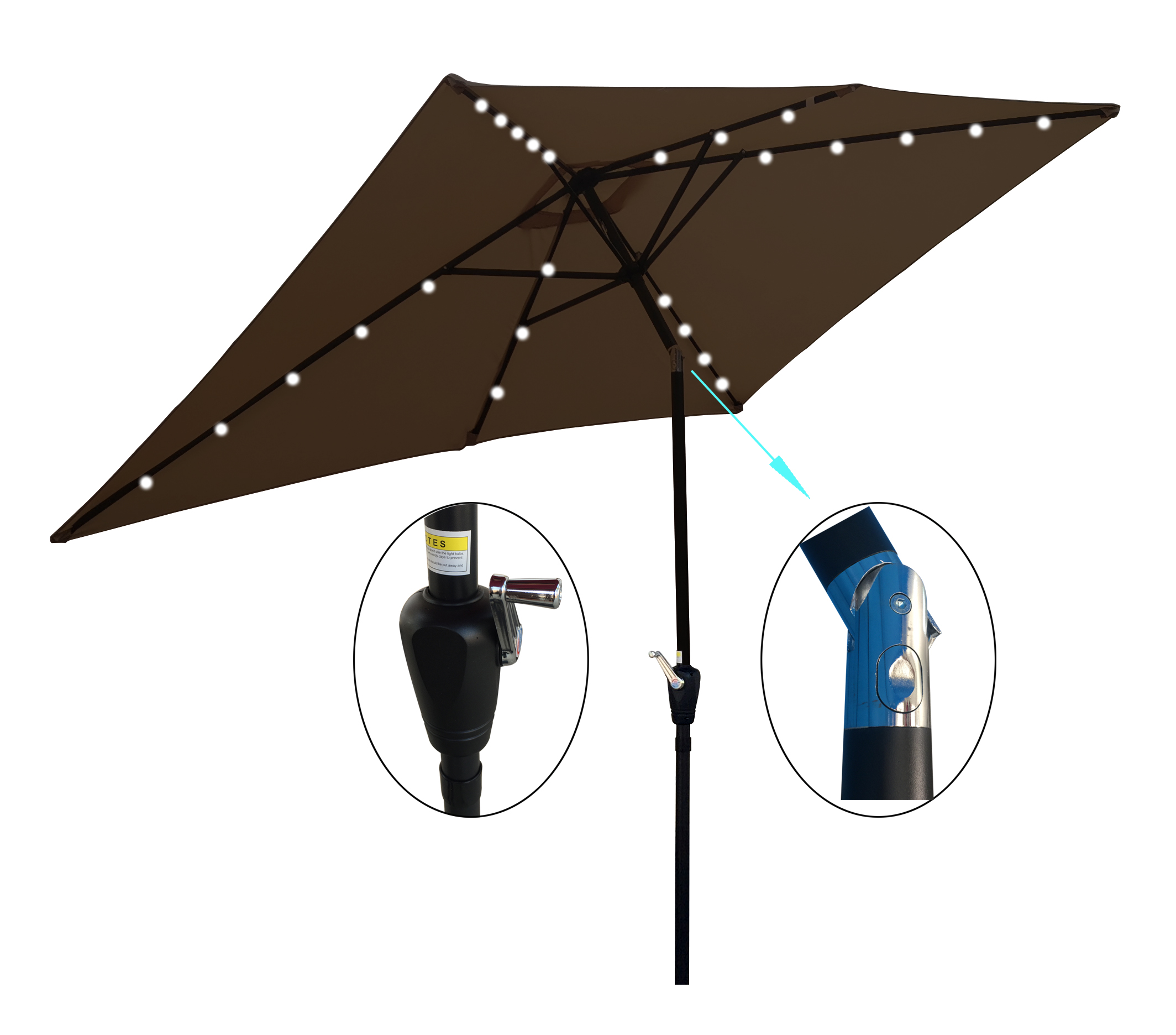 10 x 6.5t Rectangular Patio Umbrella Solar LED Lighted Outdoor Market Table Waterproof Umbrellas Sunshade with Crank and Push Button Tilt for Garden Deck Backyard Pool Shade Outside Deck Swimming Pool-Boyel Living