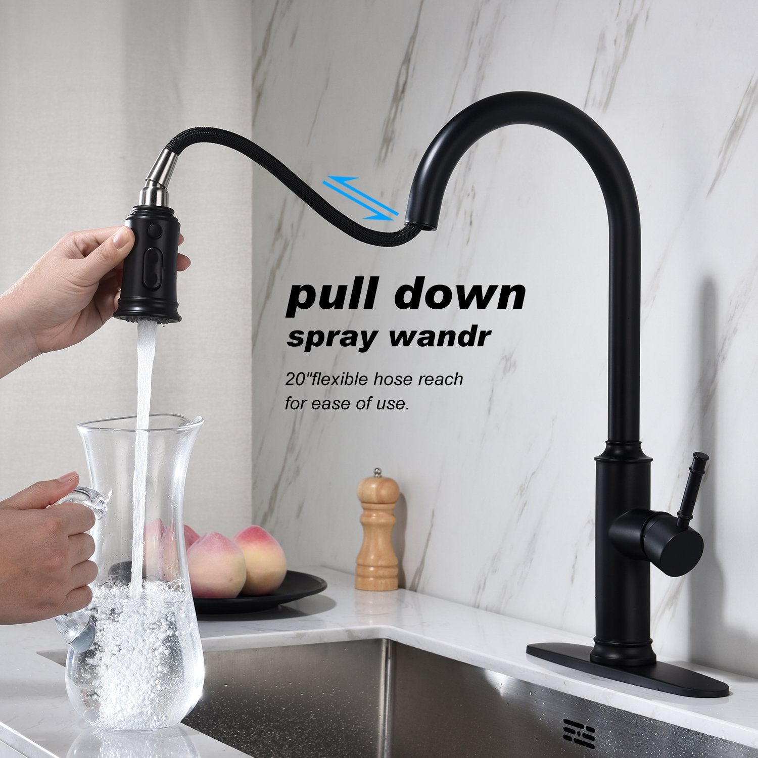 Single Handle Kitchen Faucet with Pull Out Sprayer-Boyel Living