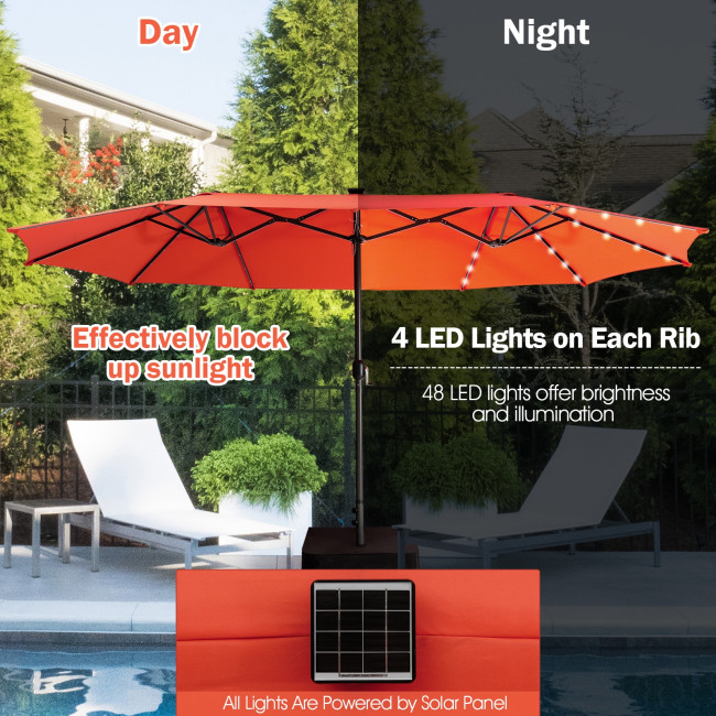 Boyel Living 15 Feet Double-Sided Patio Umbrella with 48 LED Lights