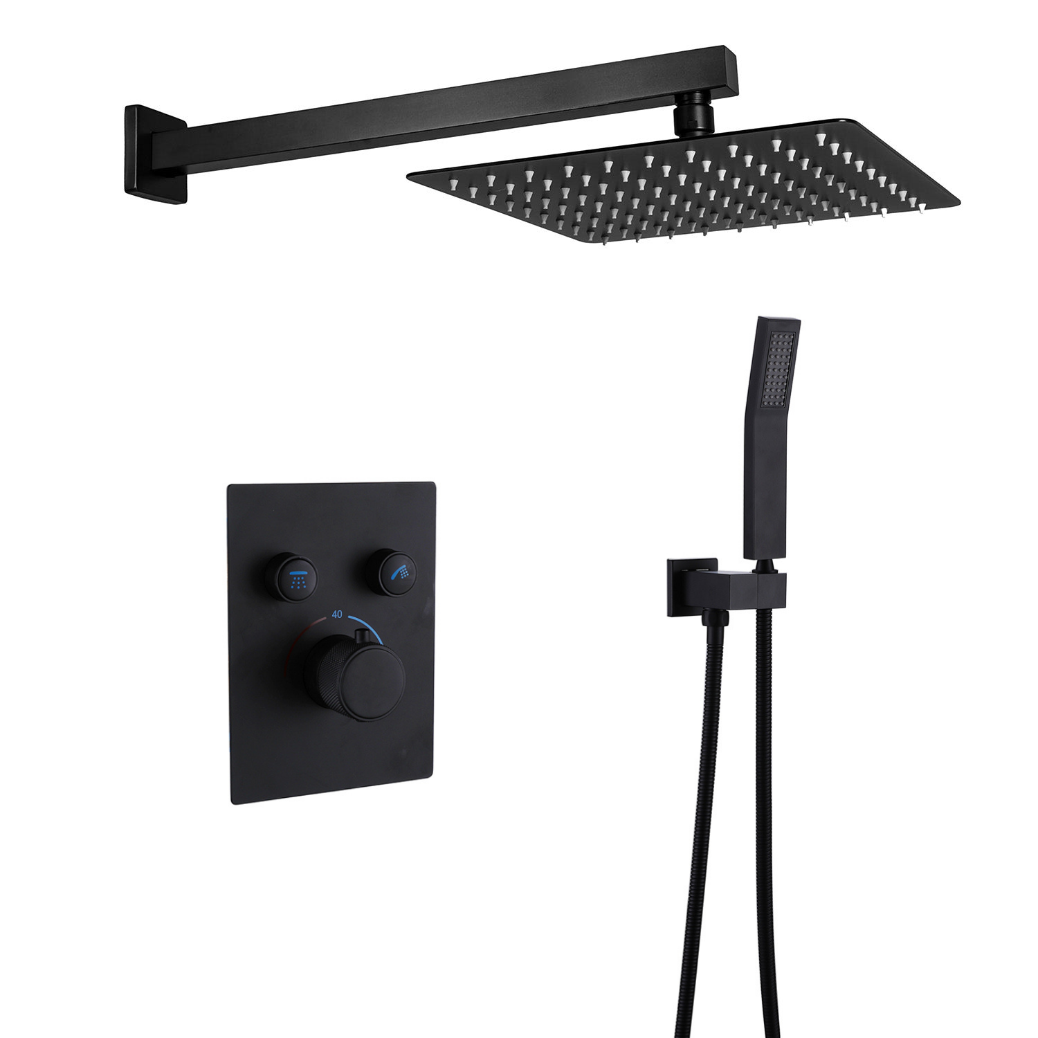 Thermostatic 12 in. Wall Mount Dual Shower Heads Shower System with Handheld in Matte Black-Boyel Living