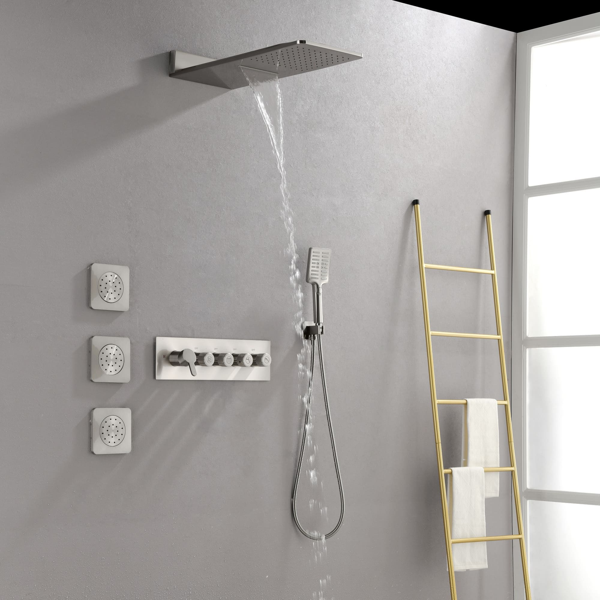 Boyel Living Luxury Thermostatic Rain Shower Head System With 3 Body Jets & 3-Spray Patterns Wall Mounted and Solid Brass Handshower-Boyel Living