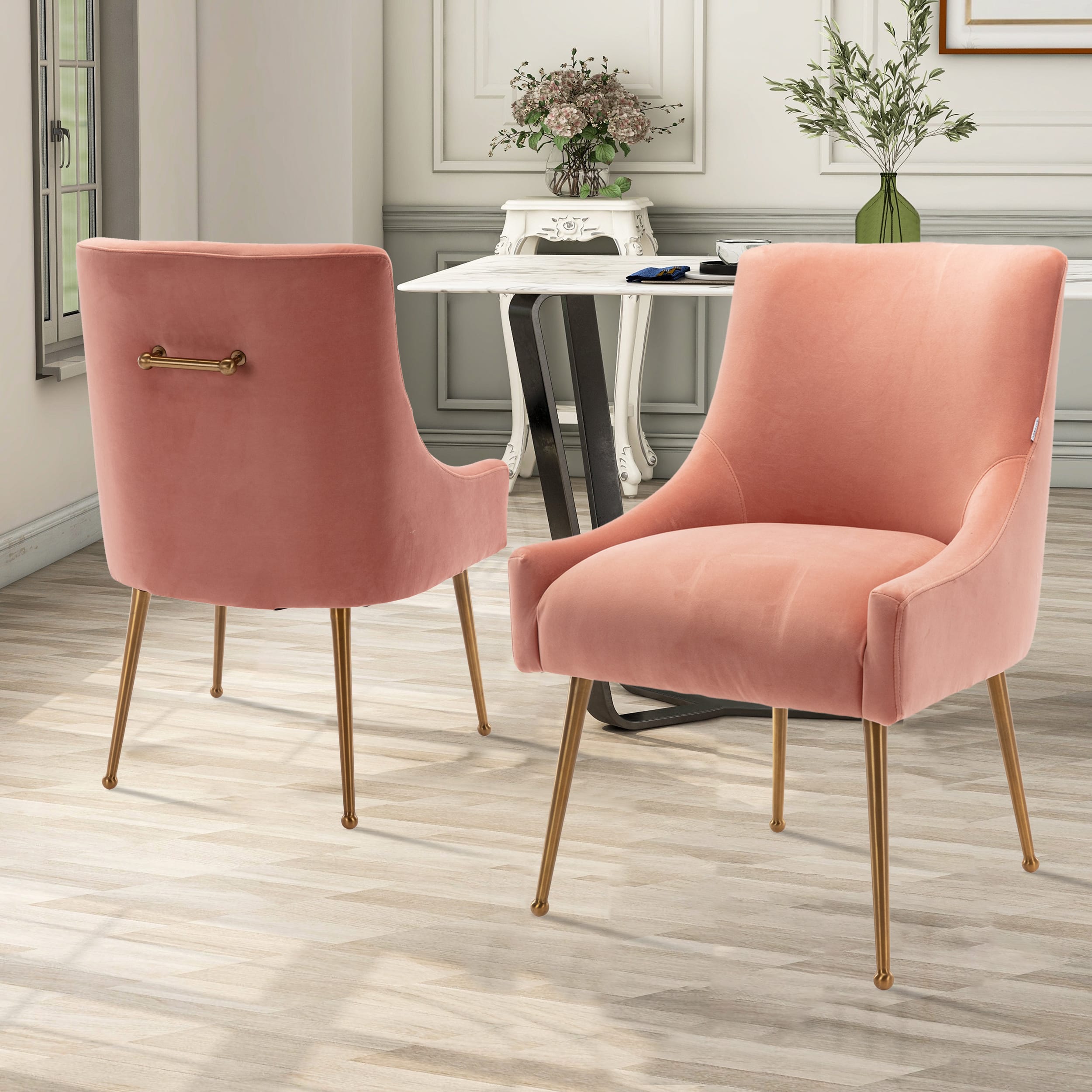 Velvet Dining Chair, Accent Side Chair With Adjustable Foot Nails, Set of 2-Boyel Living