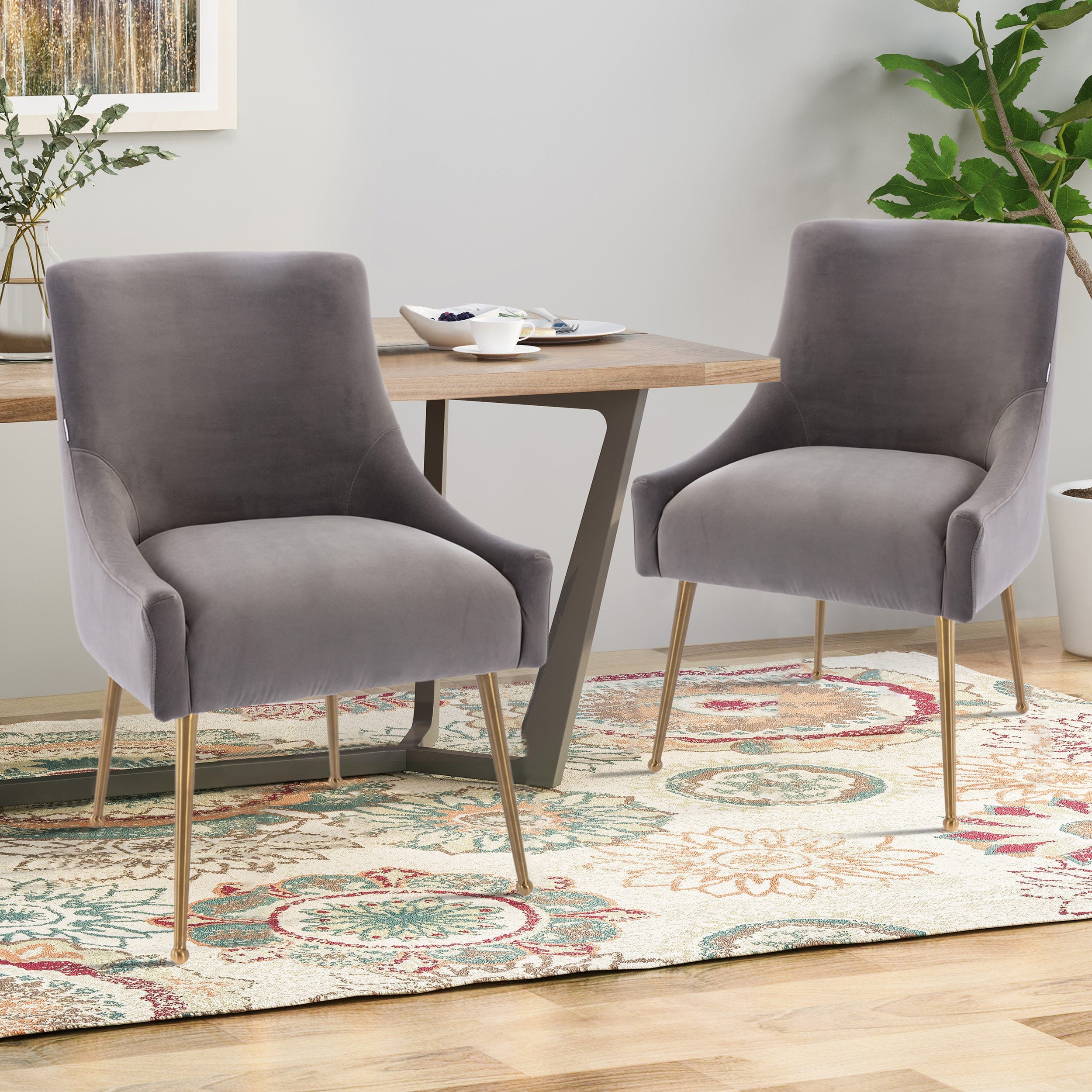 Velvet Dining Chair, Accent Side Chair With Adjustable Foot Nails, Set of 2-Boyel Living