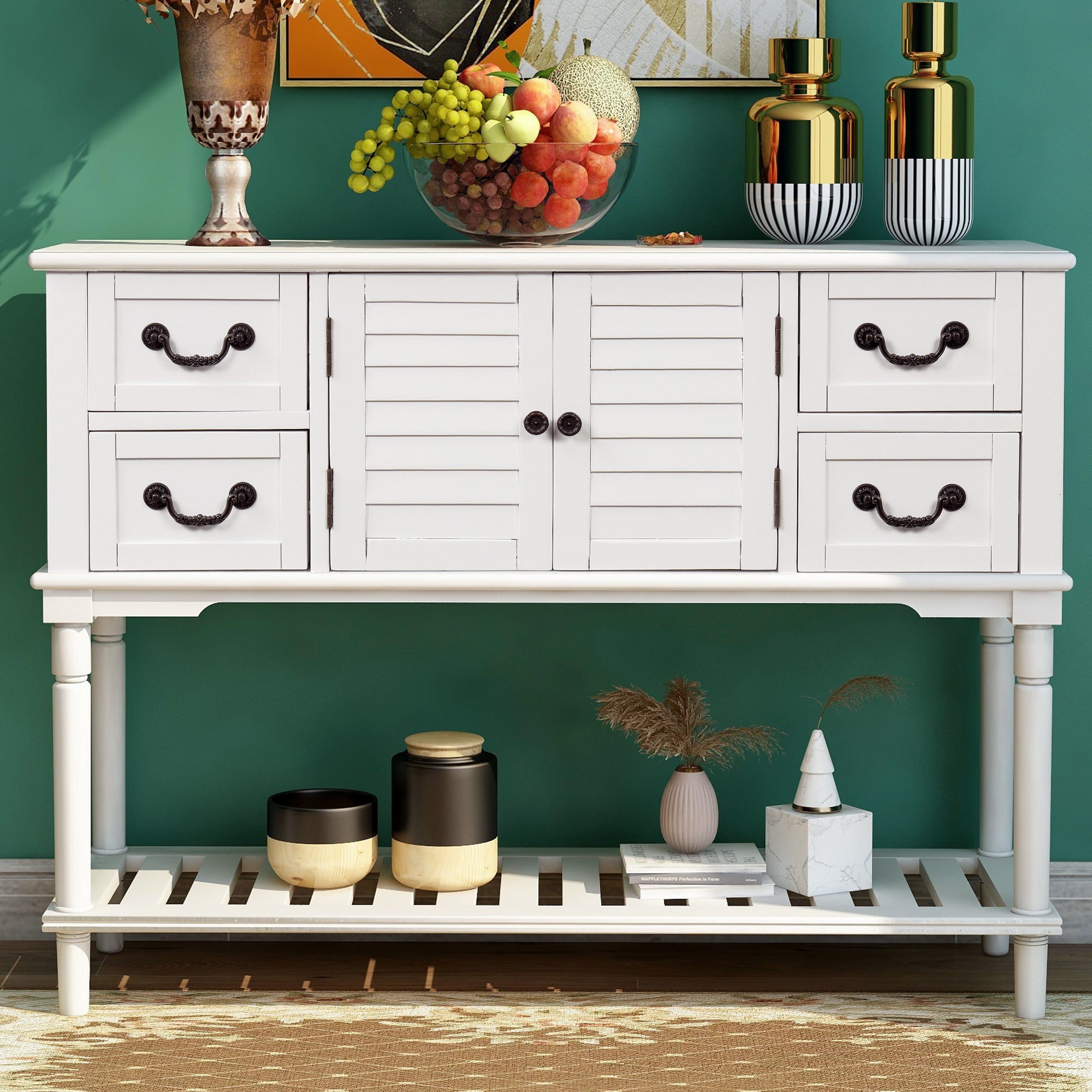 Console Table Sideboard for Entryway Sofa Table with Shutter doors and 4 Storage Drawers-Boyel Living
