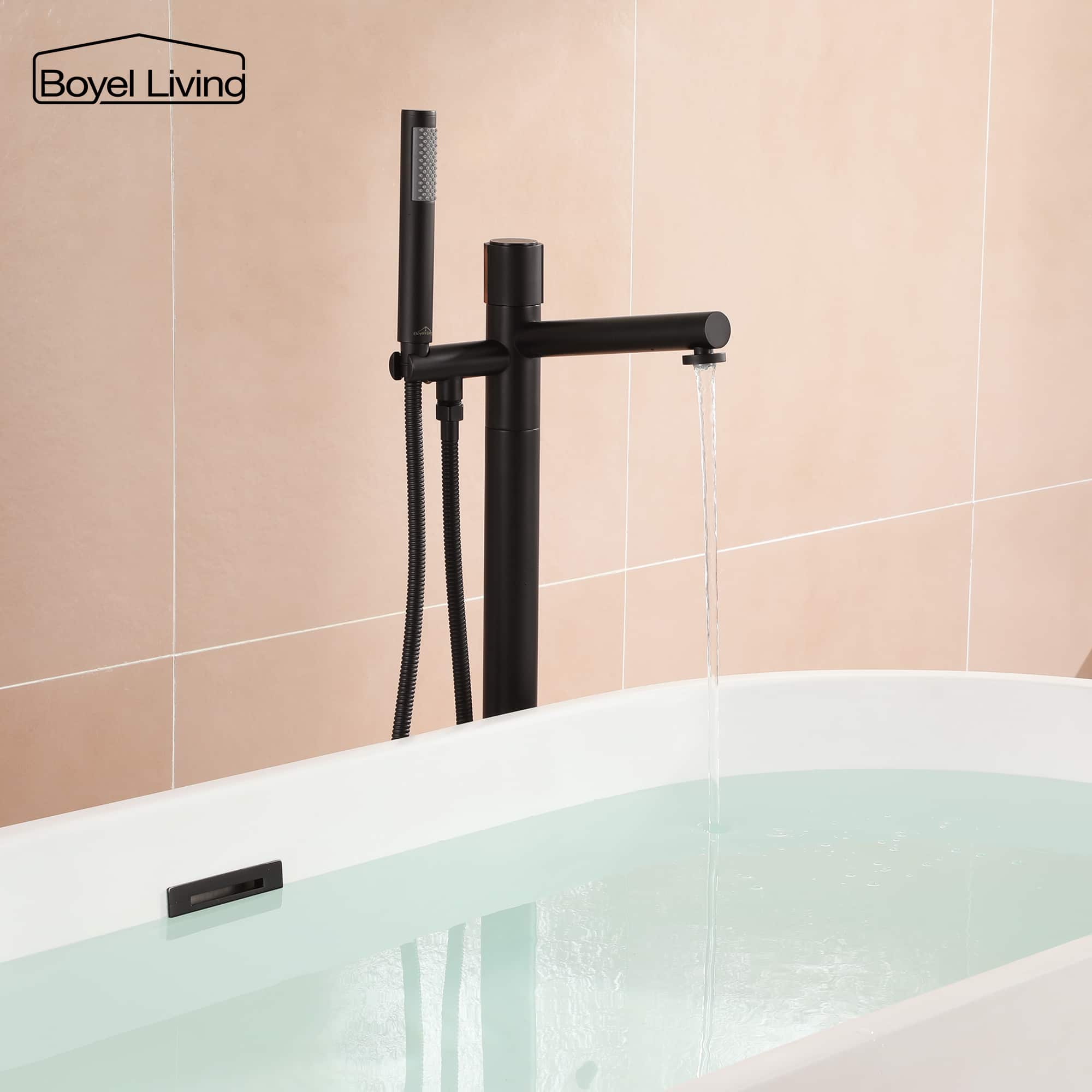Boyel Living Floor Mounted Freestanding Tub Faucet with Handheld Shower in Matte Black-Boyel Living