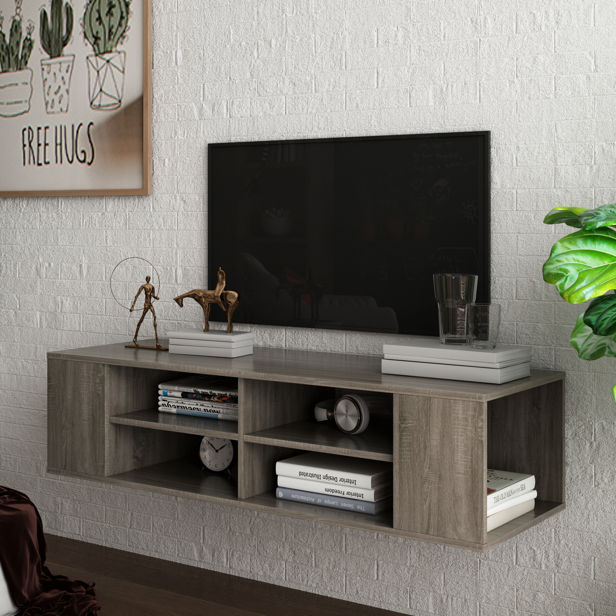 Wall Mounted Media Console,Floating TV Stand Component Shelf with Height Adjustable-Boyel Living