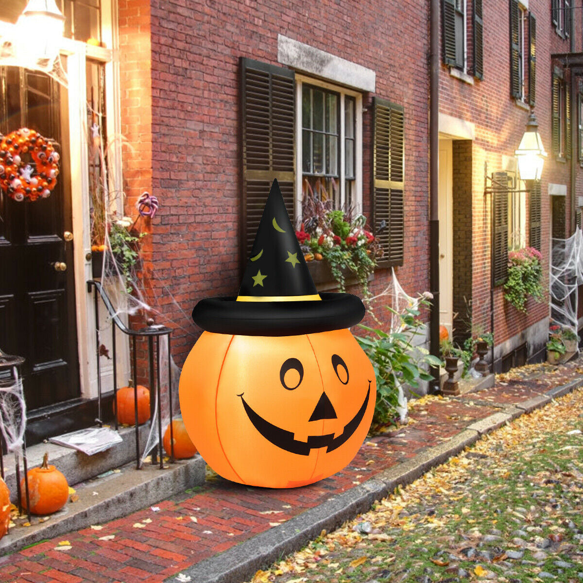 4' Halloween Inflatable Pumpkin Lantern with Hat-Boyel Living