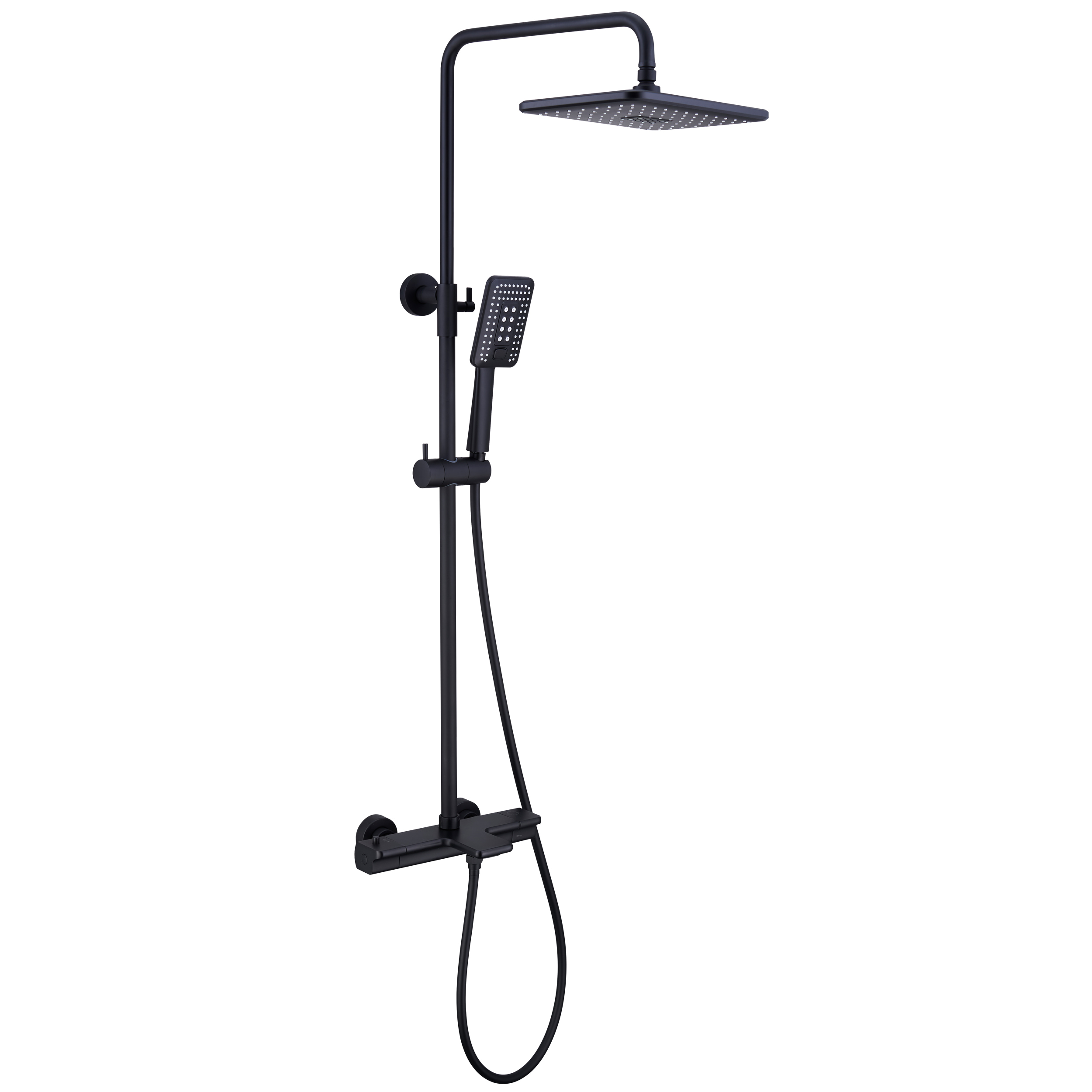 Wall Mount Thermostatic Rain Shower System with Handheld Shower and Tub Spout in Matte Black-Boyel Living