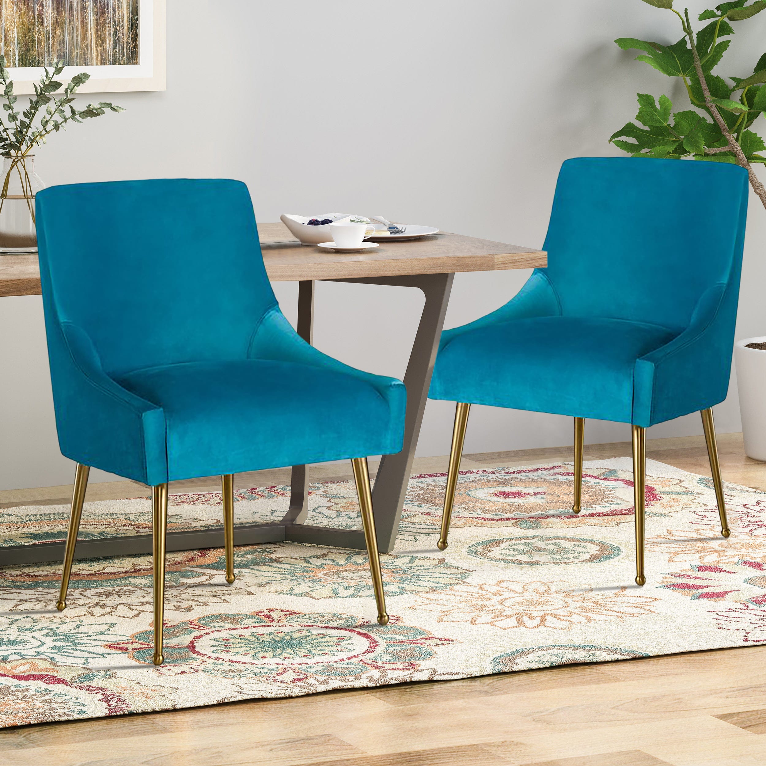 Velvet Dining Chair, Accent Side Chair With Adjustable Foot Nails, Set of 2-Boyel Living