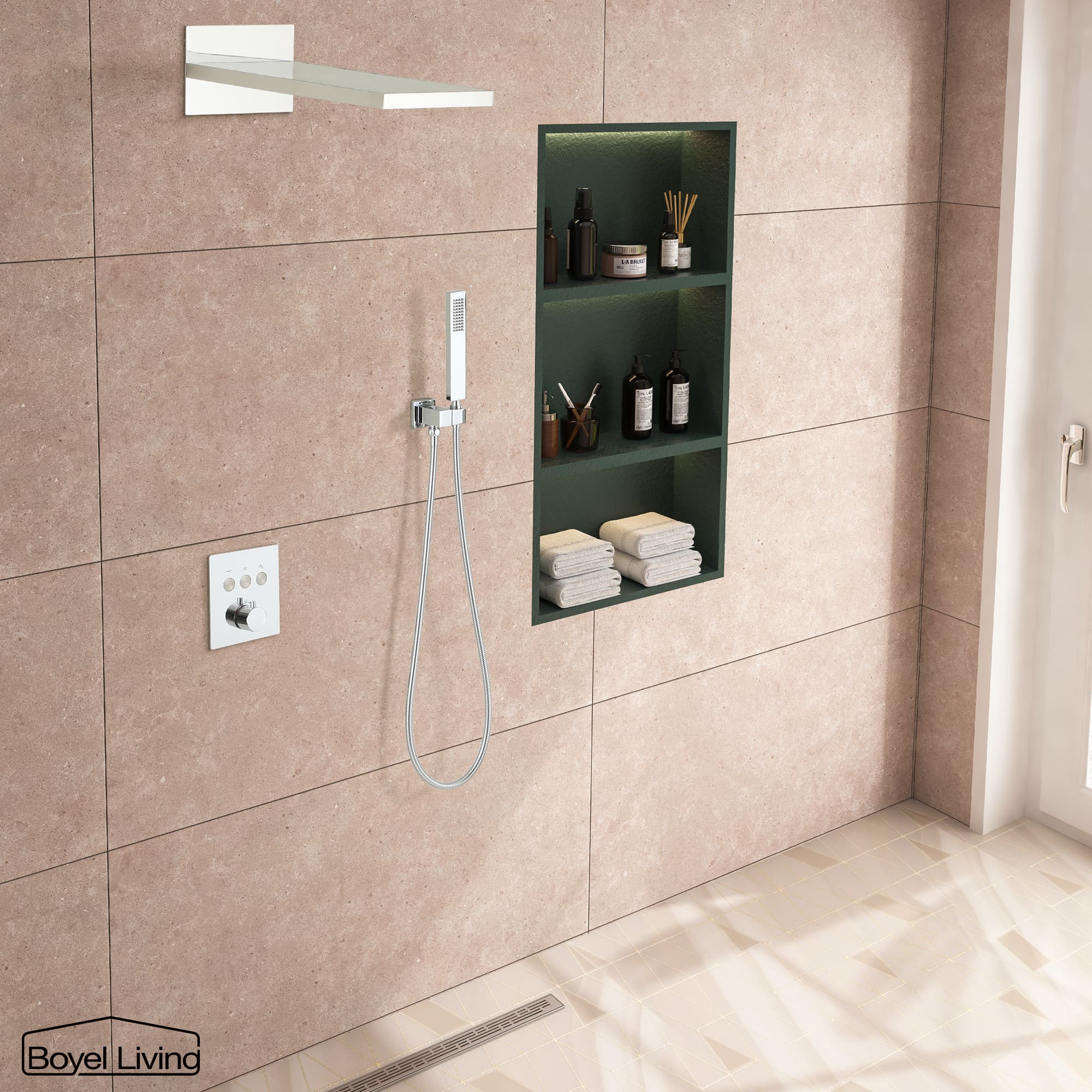 Boyel Living Rainfall & Waterfall 2 GPM 10 in. Wall Mount Dual Shower Heads System with Handheld Shower and Pressure Balance Valve-Boyel Living