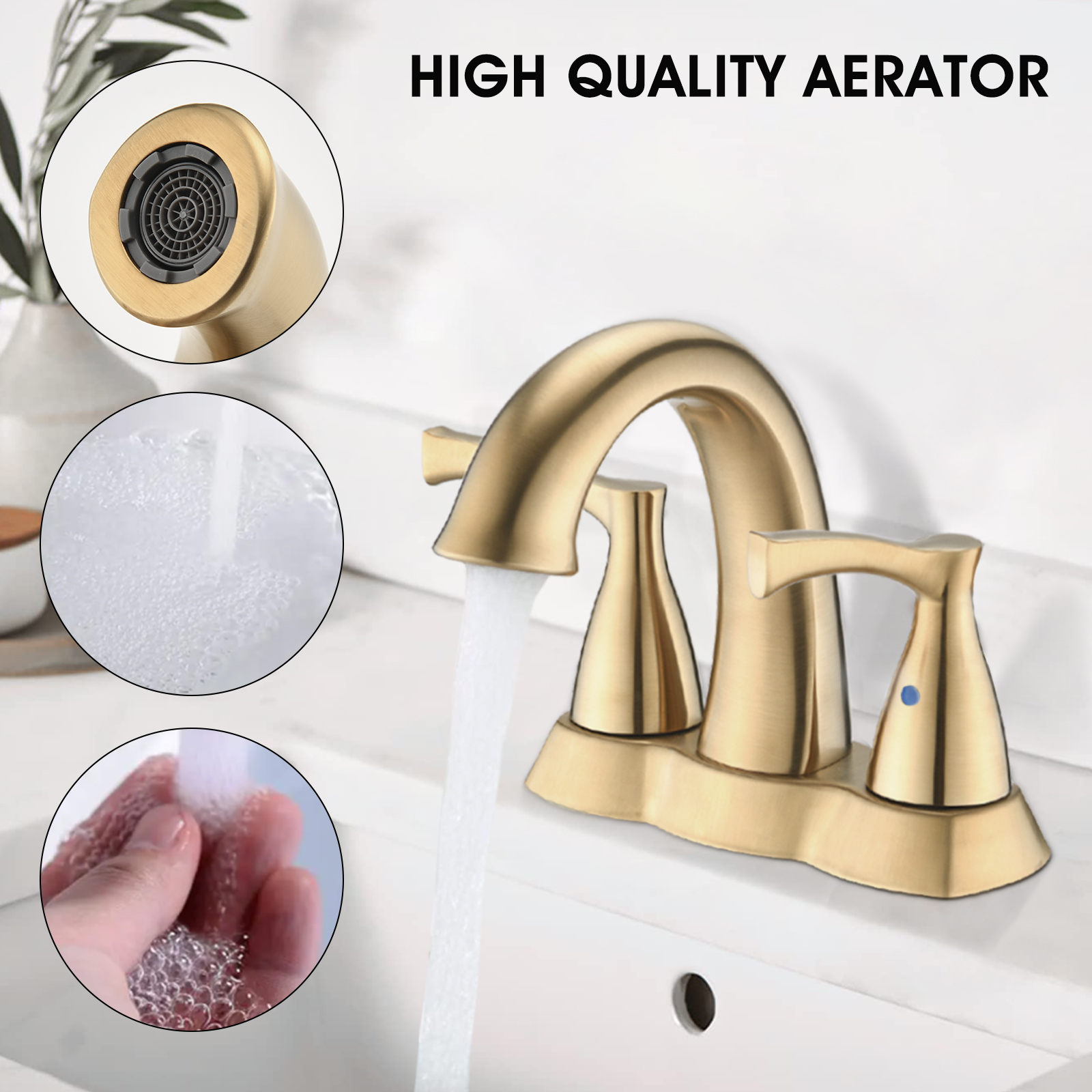2 Handle 4 Inch Centerset Bathroom Sink Faucet with Pop-Up Drain, Brushed Gold /Brushed Nickel/Matte Black