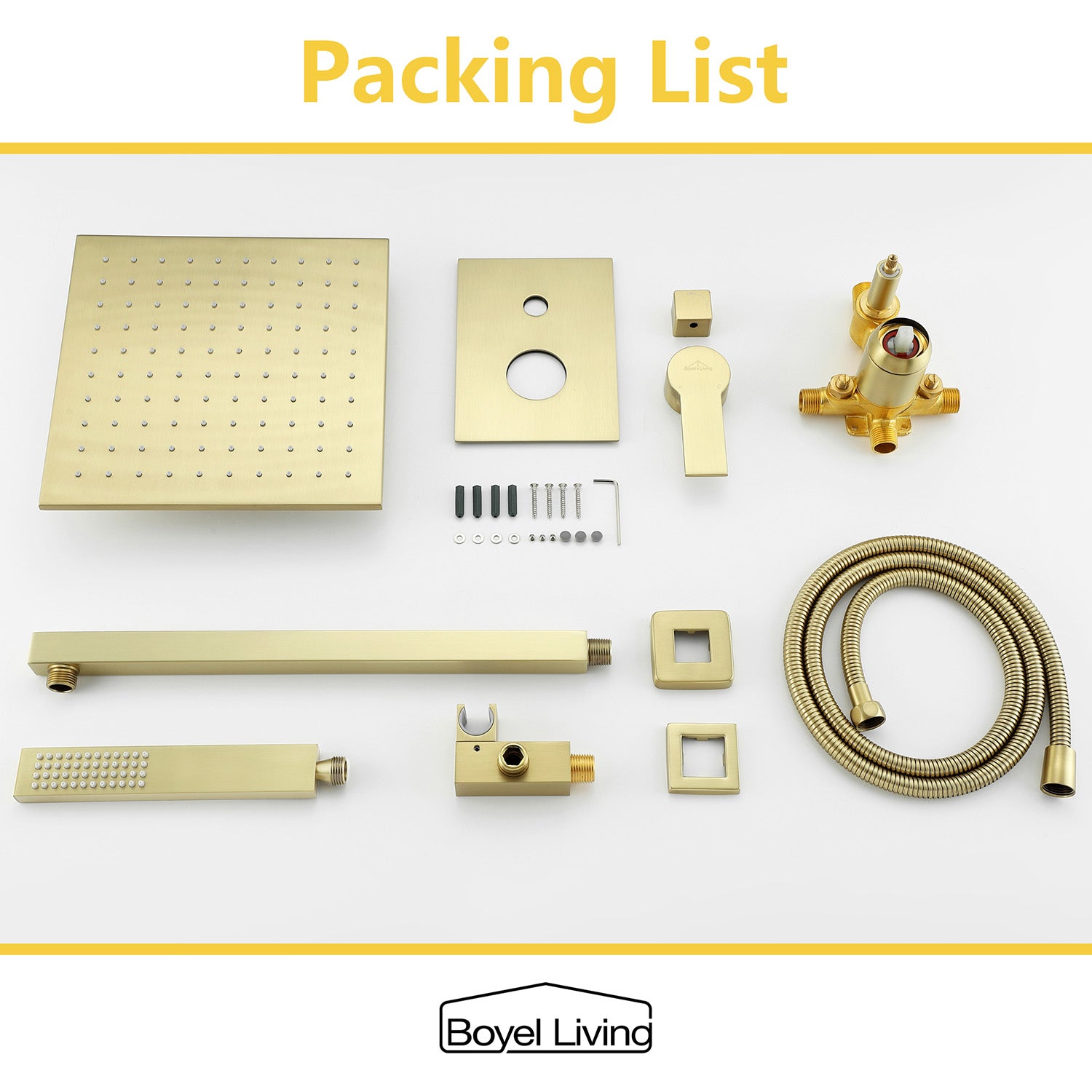 Boyel Living Wall Mounted 10 in. Rainfall Thick Shower Head System with Rough-In Valve Body and Trim in Brushed Gold-Boyel Living