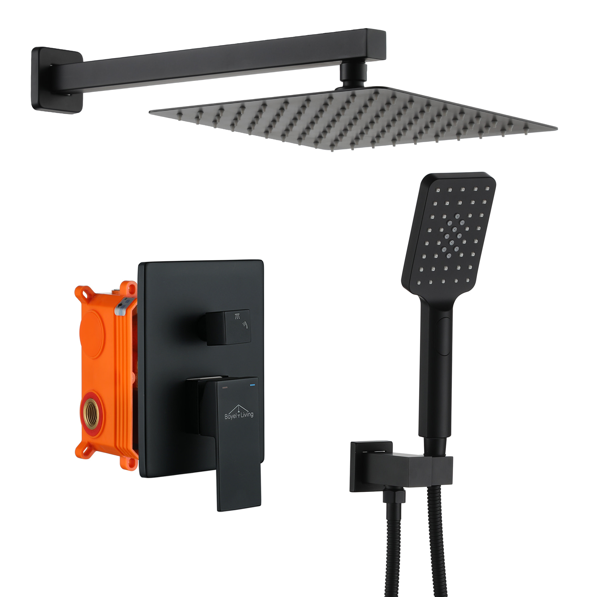 Boyel Living 10 in. 2.5 GPM Wall Mount Rain Dual Shower Heads Shower System in Brushed Nickel/Matte Black-Boyel Living